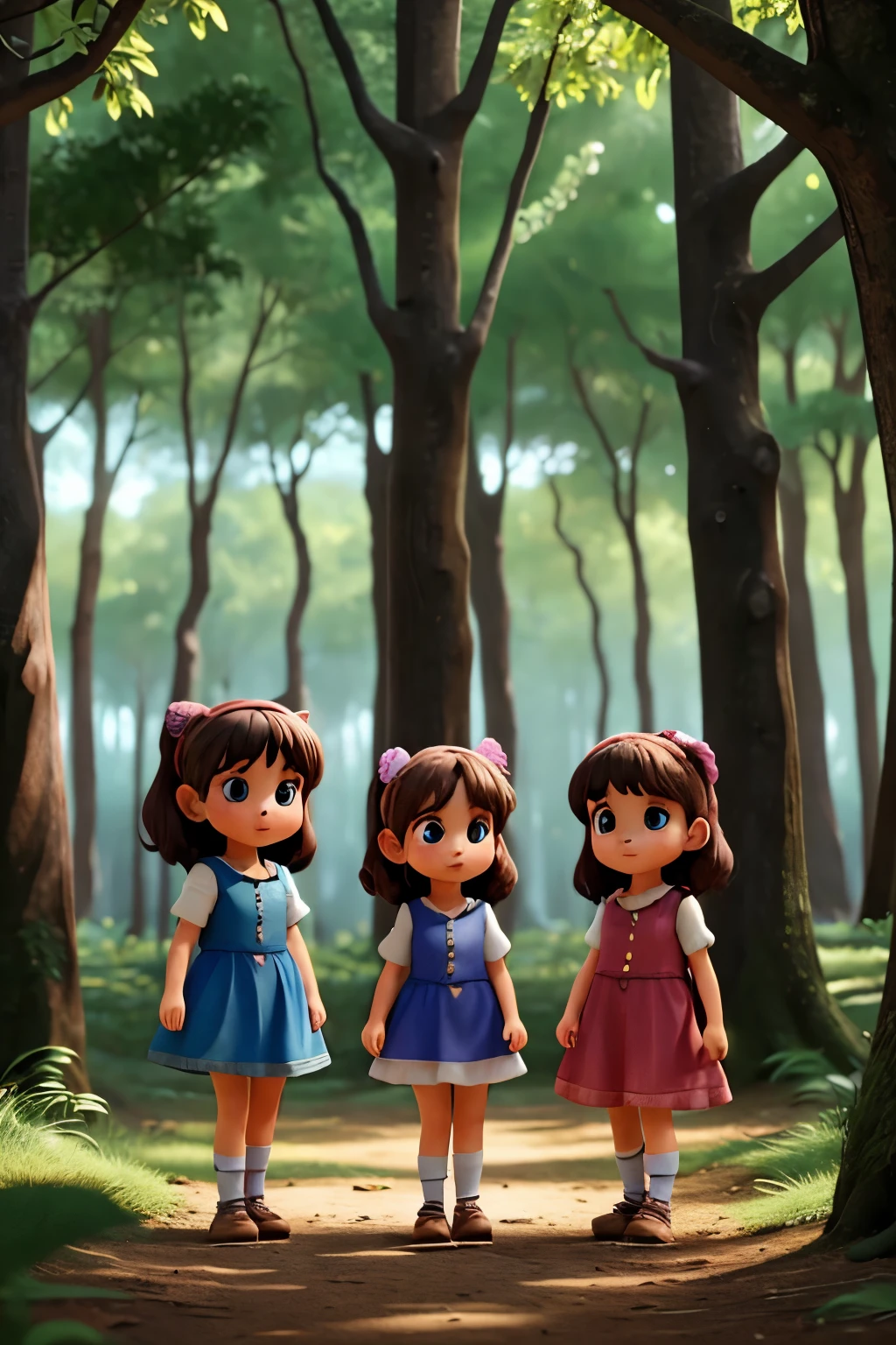 3 meninas se 10 anos, in the forest with magical creatures