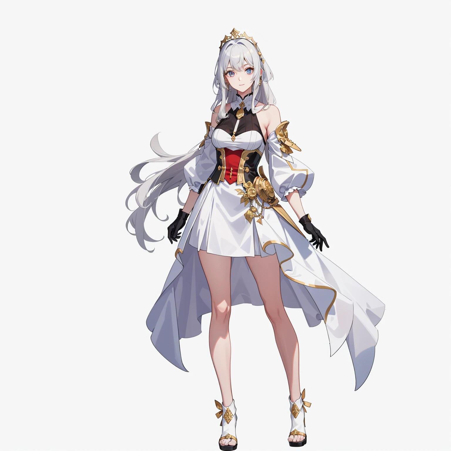 ((masterpiece,best quality)),(3girl:1.2), solo, beautiful detailed eyes, detailed face, (full body:1.2), white long hair, red eyes,small breast, (black background:1.1), bloody particles,blood on the face,
Silver wavy hair, blue eyes, gorgeous white long dress, reverent, beautiful woman, benevolent smile, headdress, gold shoes, anime, temple background, unexposed