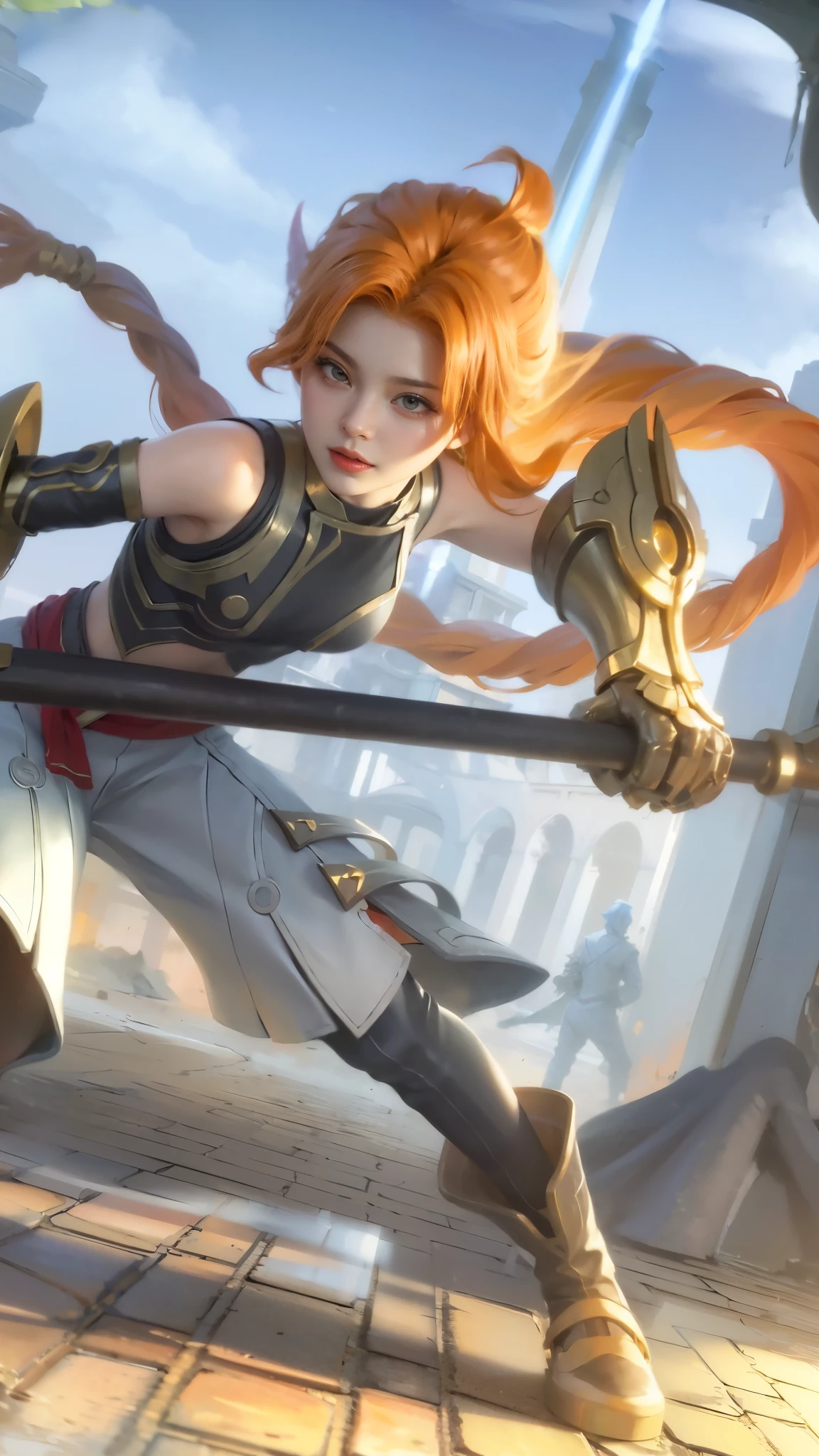 a close up of a woman wearing a red hood like a ruby wearing a patch over one eye, shadowbringers cinematic, 4 k detail fantasy, a beautiful fantasy empress, game cg, xianxia fantasy, xianxia hero, 2. 5 d cgi anime fantasy artwork, cinematic goddess close shot, ruan jia and artgerm, wow 4 k detail fantasy, hyperdetailed fantasy character