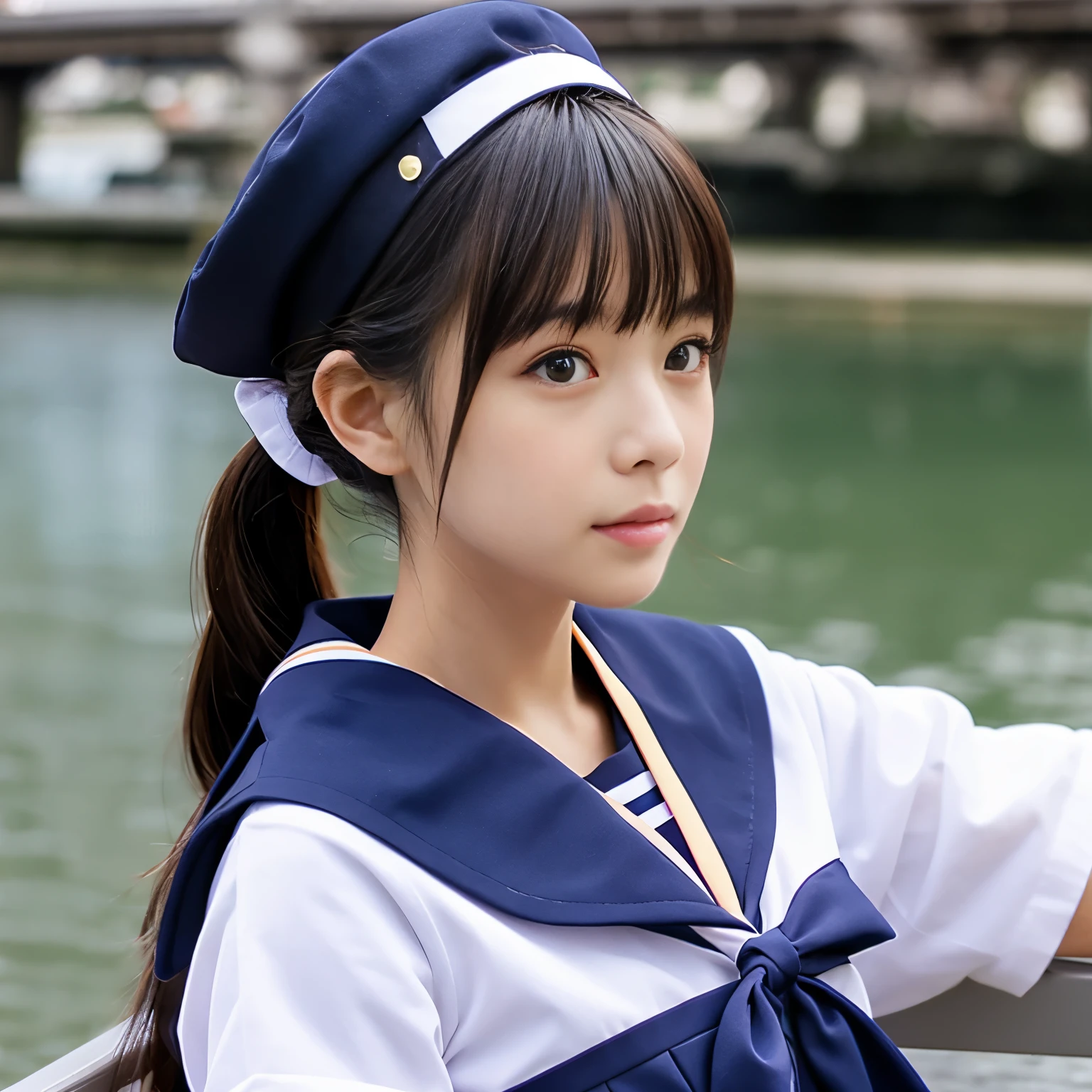 There is a young girl in a sailor outfit posing for a picture - SeaArt AI
