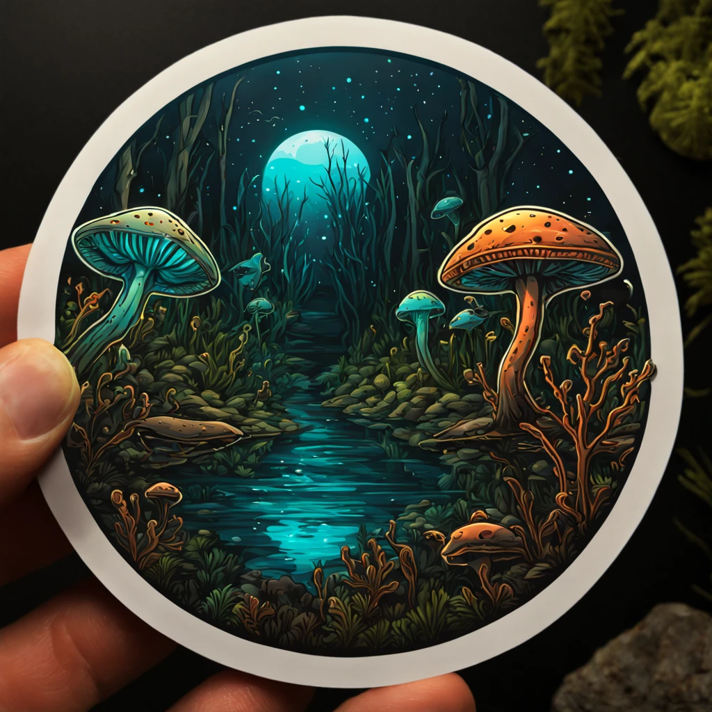 Natur Al'machinus in sticker bioluminescence art style