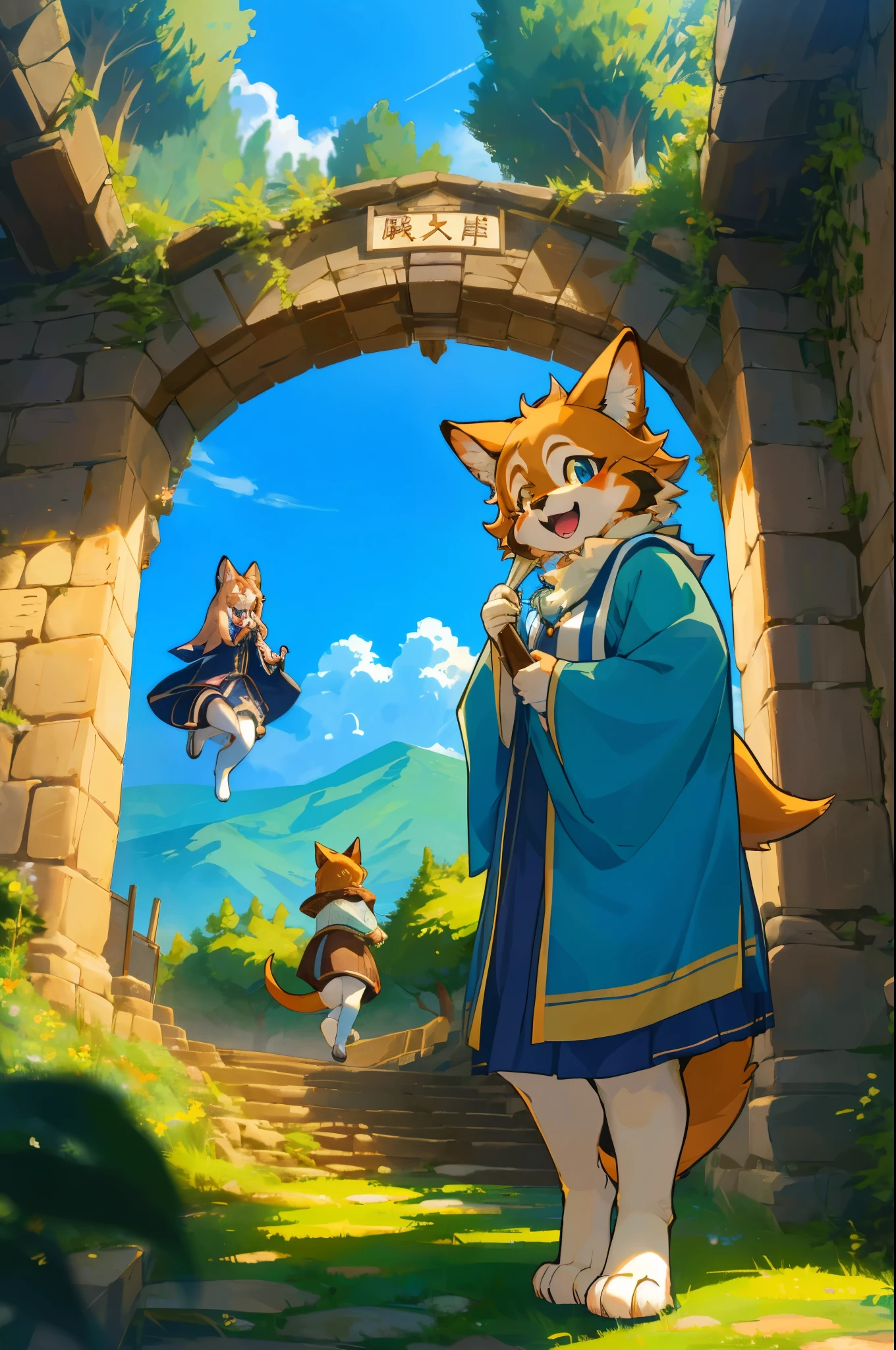 cover_page, super high resolution, detailed background, World Heritage Site, 6+boys, 6+girls, Happy, joyful, absurdres(Photos of solo travelers)(kemono, furry anthro),