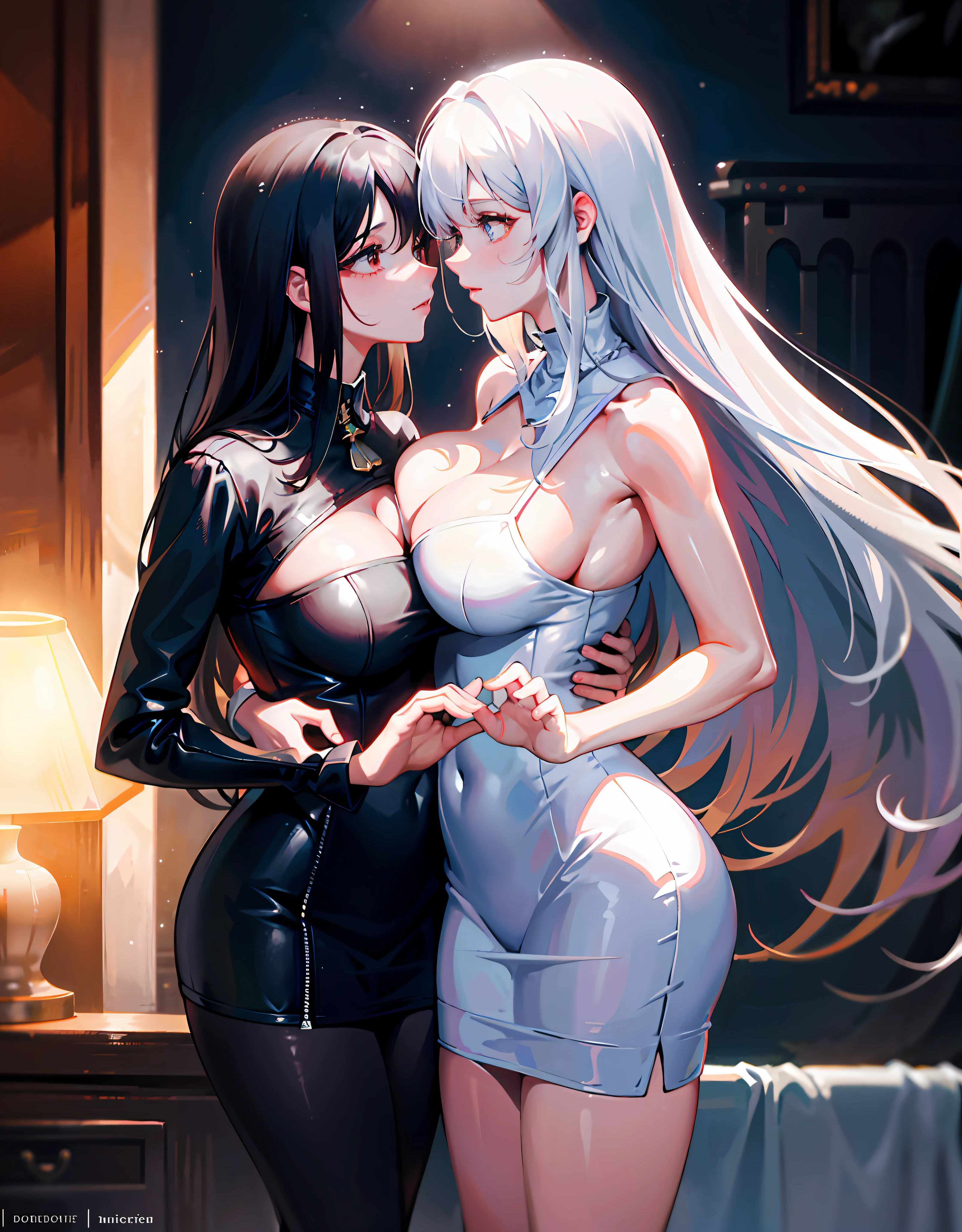 The two girls hugged. Beijem-se cara a cara. Hold each other's breasts with your hands. figura perfeita., {{seios enormes }},{ corpo perfeito },{ rosto requintado},{{{melhor qualidade}}},{{ultra-detalhado}}, {{obra de arte}},{{obra de arte}}, {{{melhor qualidade}}},{{ultra-detalhado}}, {{illustration}},{{cabelo desgrenhado}},{{cabelo desgrenhado}},clear facial features,realismo,fotorrealismo,New realismo,Octane rendering,corona rendering,UE4,alto detalhe,hiper qualidade,high resolution,8K trends on artstation,High definition,hiperrealismo,lente telefoto,Tiro no peito(UCM),first person view,film lighting,