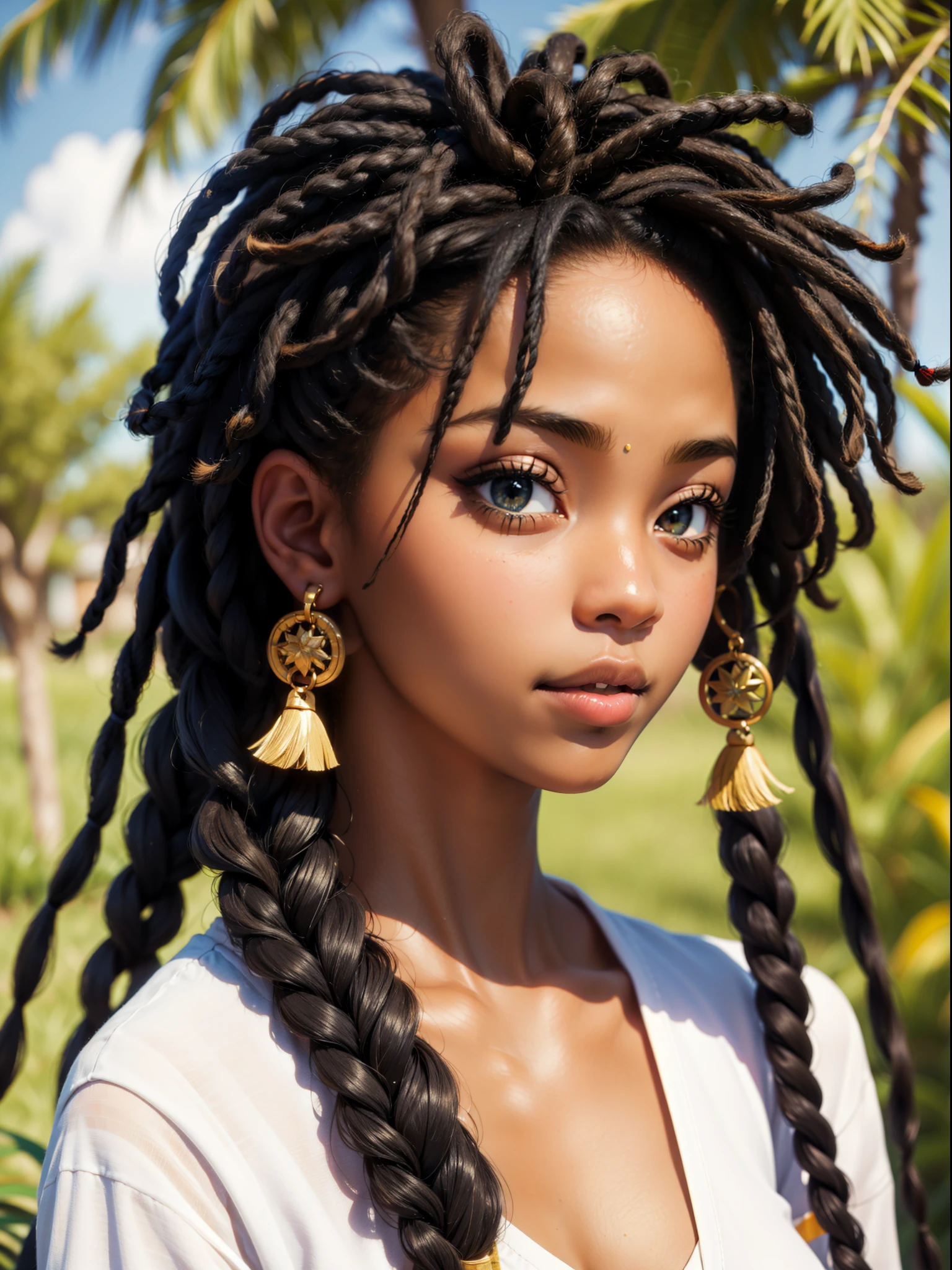 (masterpiece, best quality), ebony 1girl, beautiful face, Kimberly_jackson, freely dreadlocks, confused, upper body,