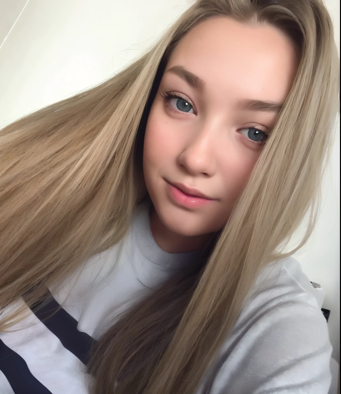blond woman with long hair and a gray shirt posing for a picture, 16 years old, 16 yo, brunette with dyed blonde hair, dark blonde hair, blonde hair and large eyes, long blonde hair and large eyes, headshot profile picture, dark blonde long hair, no makeup wavy hair, a girl with blonde hair, 1 / 2 headshot, beige hair