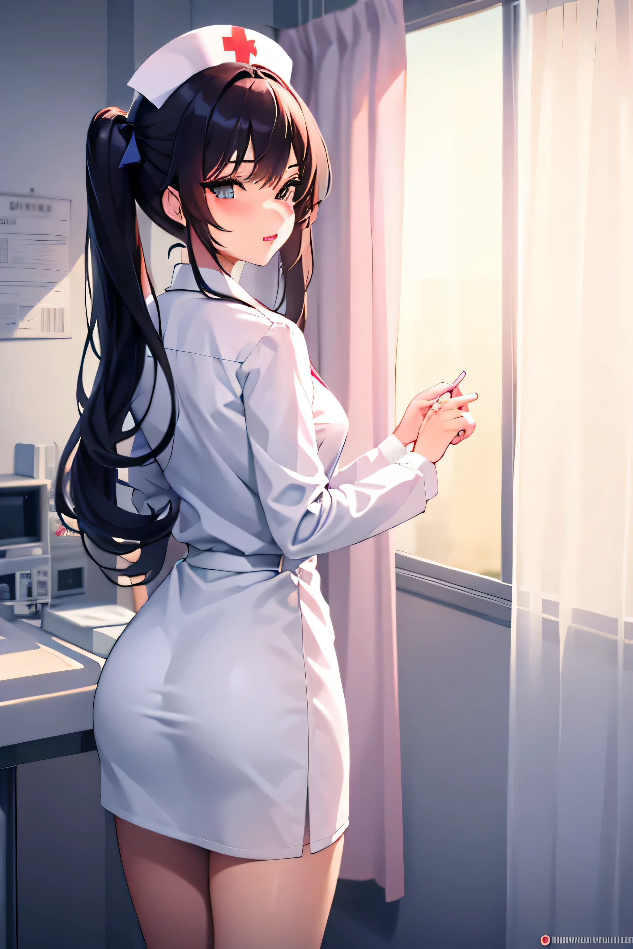 Nursing, cortinas, 1 chica, enfermero, vestido blanco,, obra maestra, Mejor calidad, muy detallado