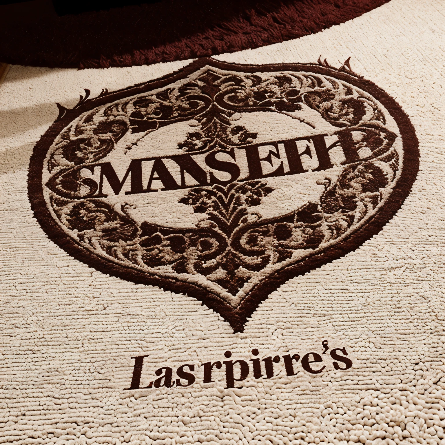 Create a flat vector, illustr-style wordmark logo design a luxury personalized carpet manufacturing brand named 'SamSha', which caters to customer preferences. The word 'SamSha' is written in a bold and elegant font with the 'A' and 'S' letters interconnected, forming a unique symbol. The color scheme consists of deep burgundy and gold, representing luxury and sophistication. The logo is designed against a white background, highlighting its modern and timeless appeal.