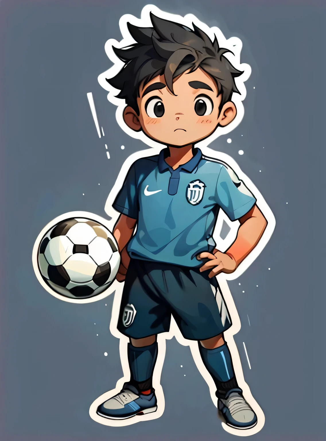 Aguarde, adesivo, 1 menino, jogador de futebol, fundo simples.