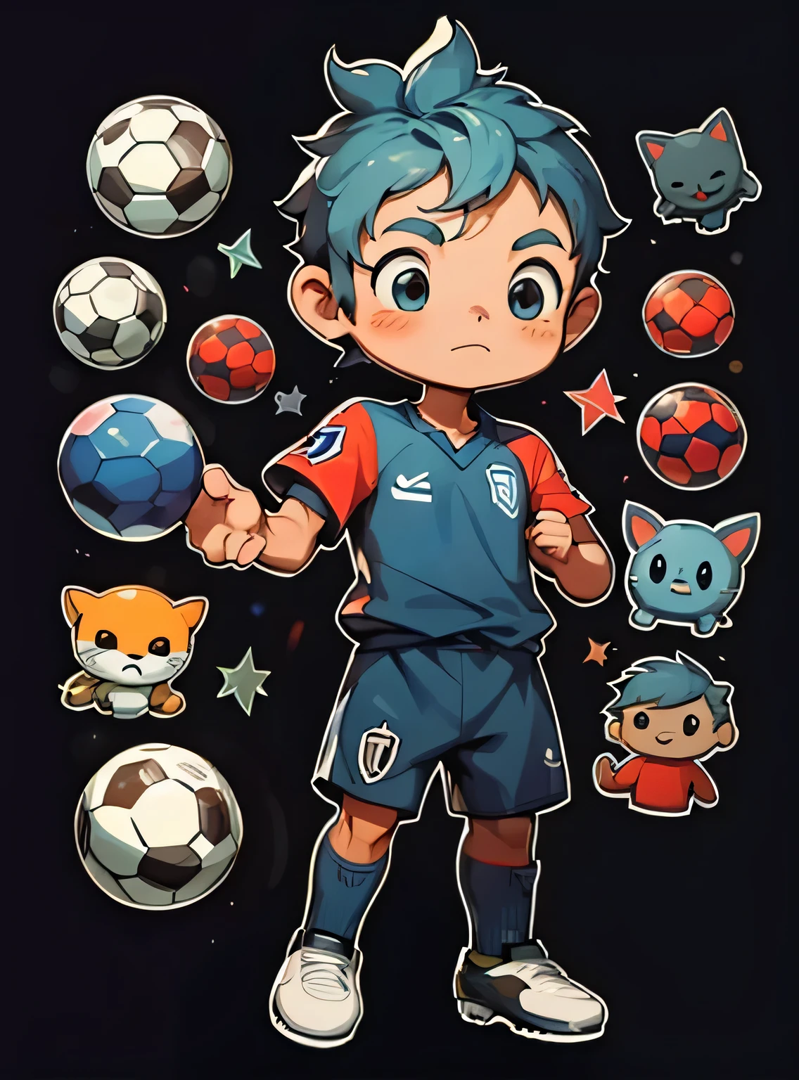 Aguarde, adesivo, 1 menino, jogador de futebol, fundo simples.