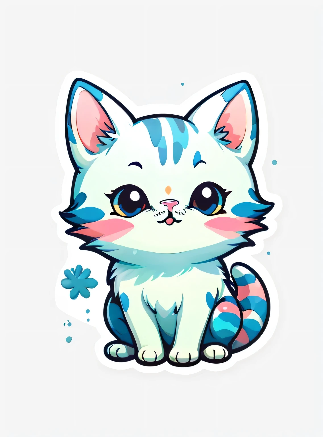 1 adesivo, (adesivos, gato simples), aquarela, fundo branco, fundo simples, minimum, pequeno, cor pastel, estilo vetorial, sem gradiente,