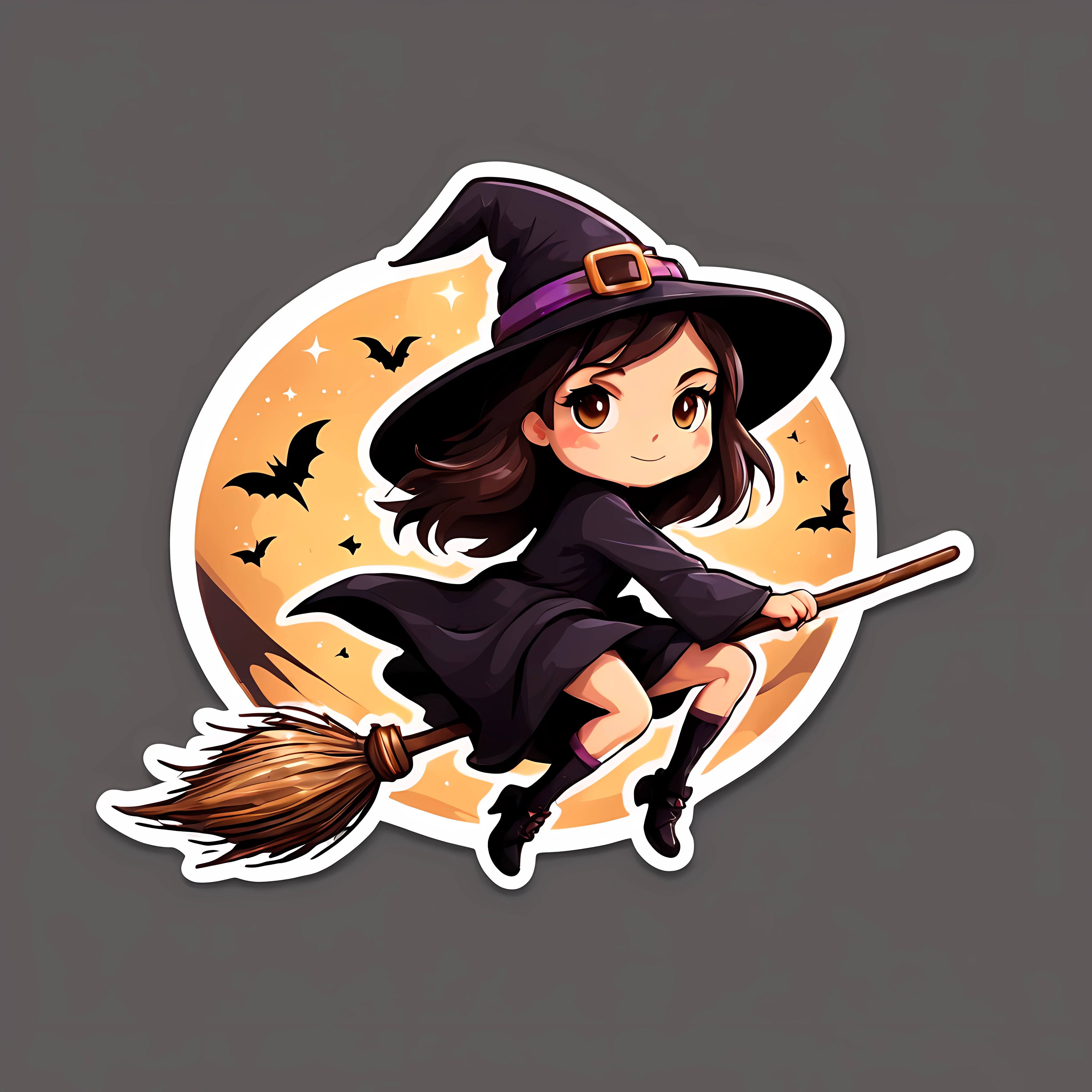 Sticker, (Cute minimalistic logo:1.4), masterpiece in maximum 16K resolution, a pretty witch ((riding a legendary magical broomstick)), Stickers. | ((More_Detail))