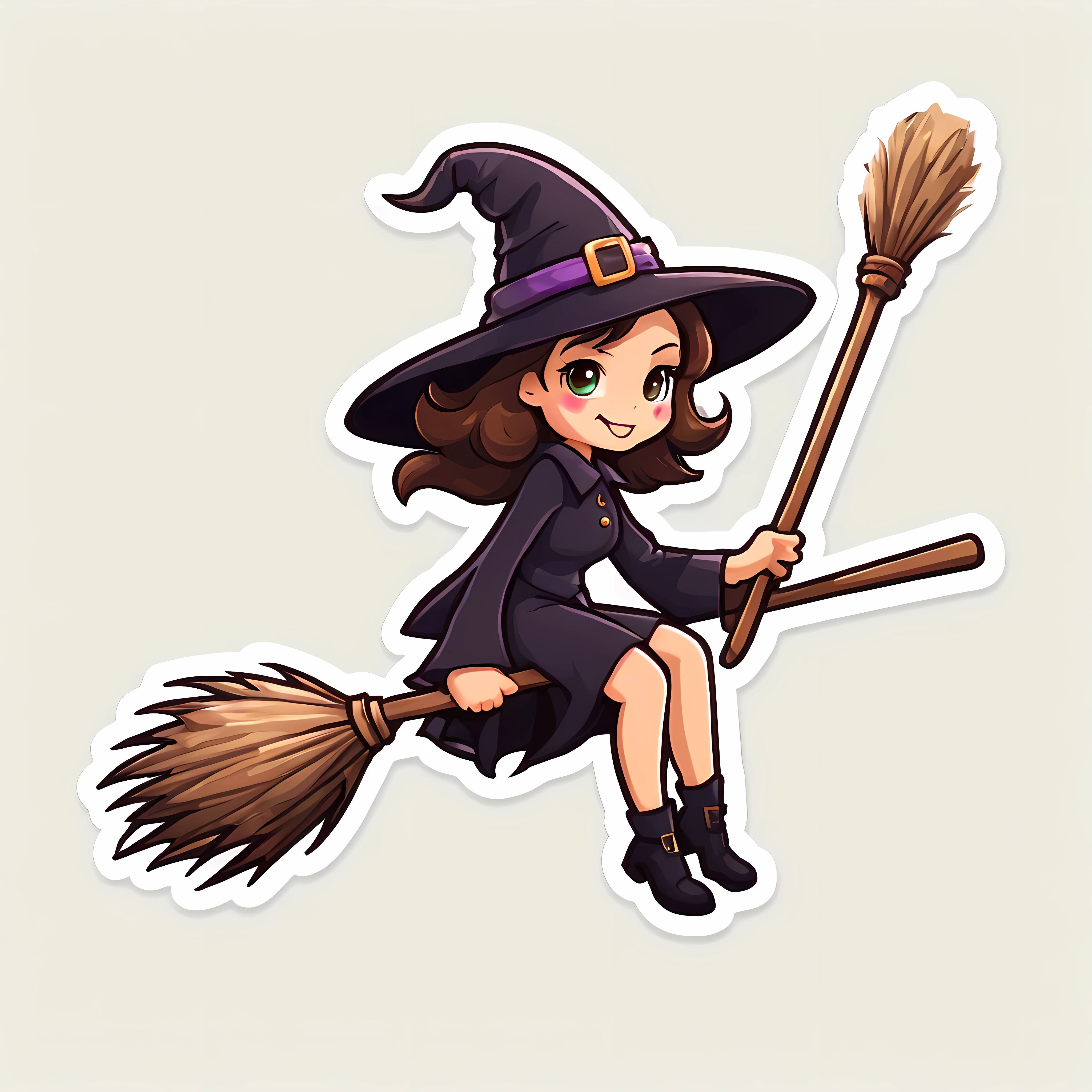 Sticker, (Cute minimalistic logo:1.4), masterpiece in maximum 16K resolution, a pretty witch ((riding a legendary magical broomstick)), Stickers. | ((More_Detail))