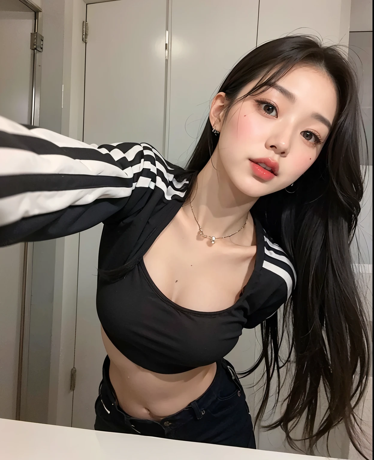 araffed asian woman in a black and white top taking a selfie, korean girl, gorgeous young korean woman, beautiful south korean woman, asian girl, 2 4 year old female model, blackpink jennie, beautiful young korean woman, beautiful asian girl, korean woman, ulzzang, asian women, an asian woman, 18 years old, young asian girl, joy red velvet