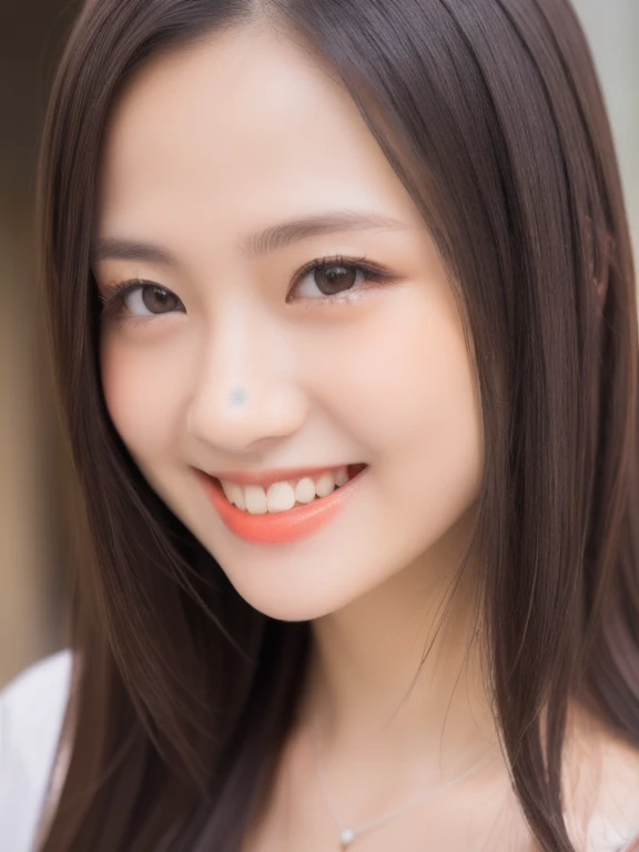 (realistic、masterpiece、Best Quality、8K、highres、high resolution:1.3)、1 girl、Big breasts、smile、white bikini、looking at viewers、super fine face and eyes、long hair、 exposed cleavage、upper body、