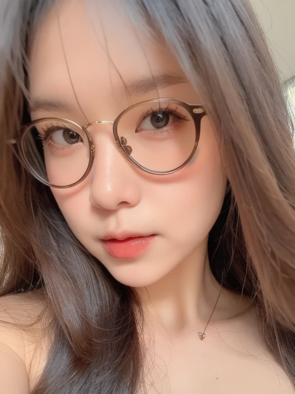 (realistic、masterpiece、Best Quality、8K、highres、high resolution:1.3)、1 girl、Big breasts、glasses、white bikini、looking at viewers、super fine face and eyes、long hair、 exposed cleavage、upper body、
