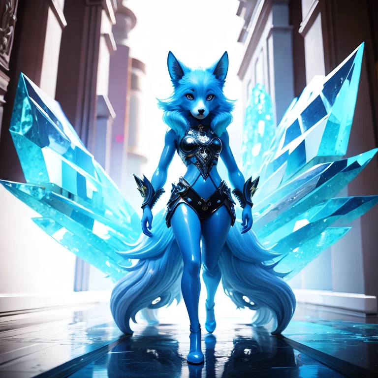 Crystal Wolf,solo,full body,3d,blue eyes,