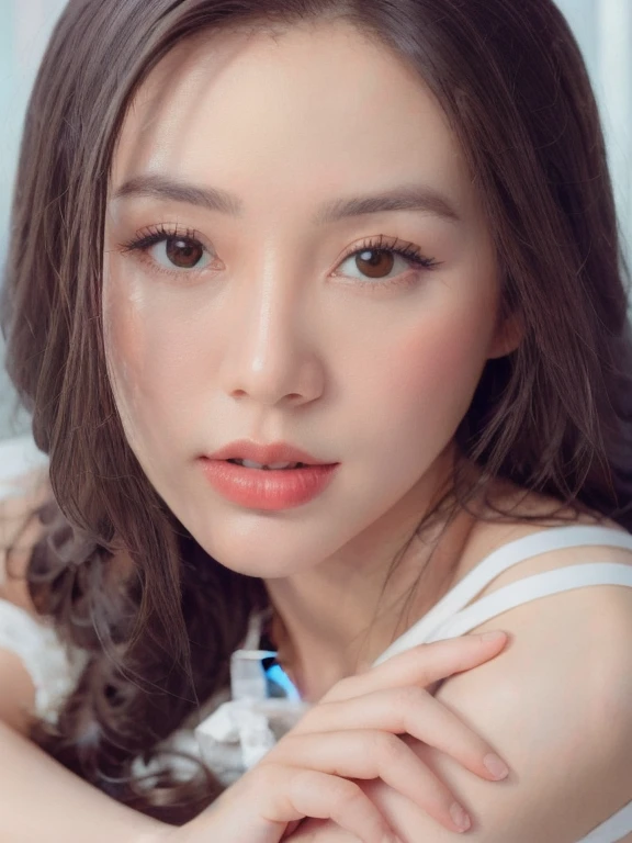 (realistic、masterpiece、Best Quality、8K、highres、high resolution:1.3)、1 girl、Big breasts、white bikini、looking at viewers、super fine face and eyes、long hair、upper body、