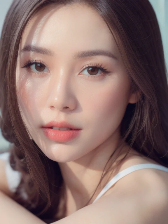 (realistic、masterpiece、Best Quality、8K、highres、high resolution:1.3)、1 girl、Big breasts、white bikini、looking at viewers、super fine face and eyes、long hair、upper body、