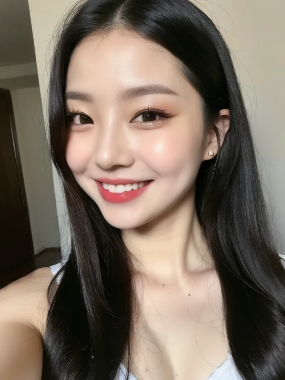 (realistic、masterpiece、Best Quality、8K、highres、high resolution:1.3)、1 girl、Big breasts、white bikini、smile、looking at viewers、super fine face and eyes、long hair、 exposed cleavage、upper body、