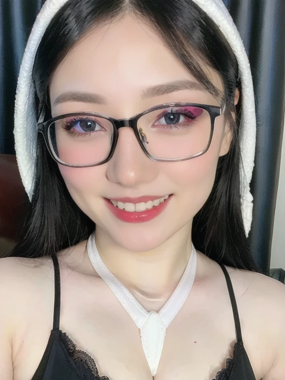 (realistic、masterpiece、Best Quality、8K、highres、high resolution:1.3)、1 girl、Big breasts、white bikini、smile、looking at viewers、super fine face and eyes、long hair、 exposed cleavage、upper body、