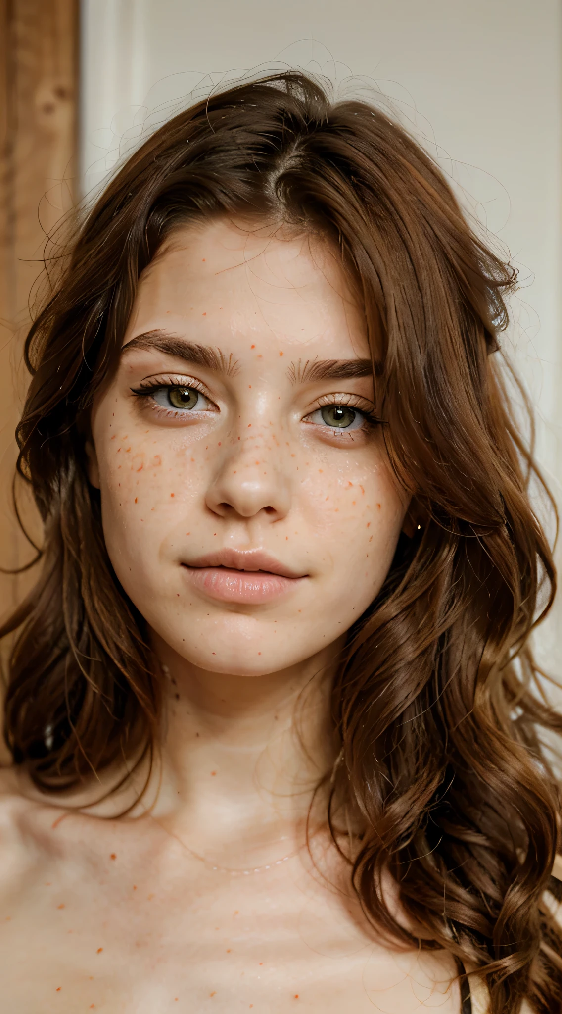 Incredibly beautiful redhead woman with freckles. pelo ondulado, foto cruda