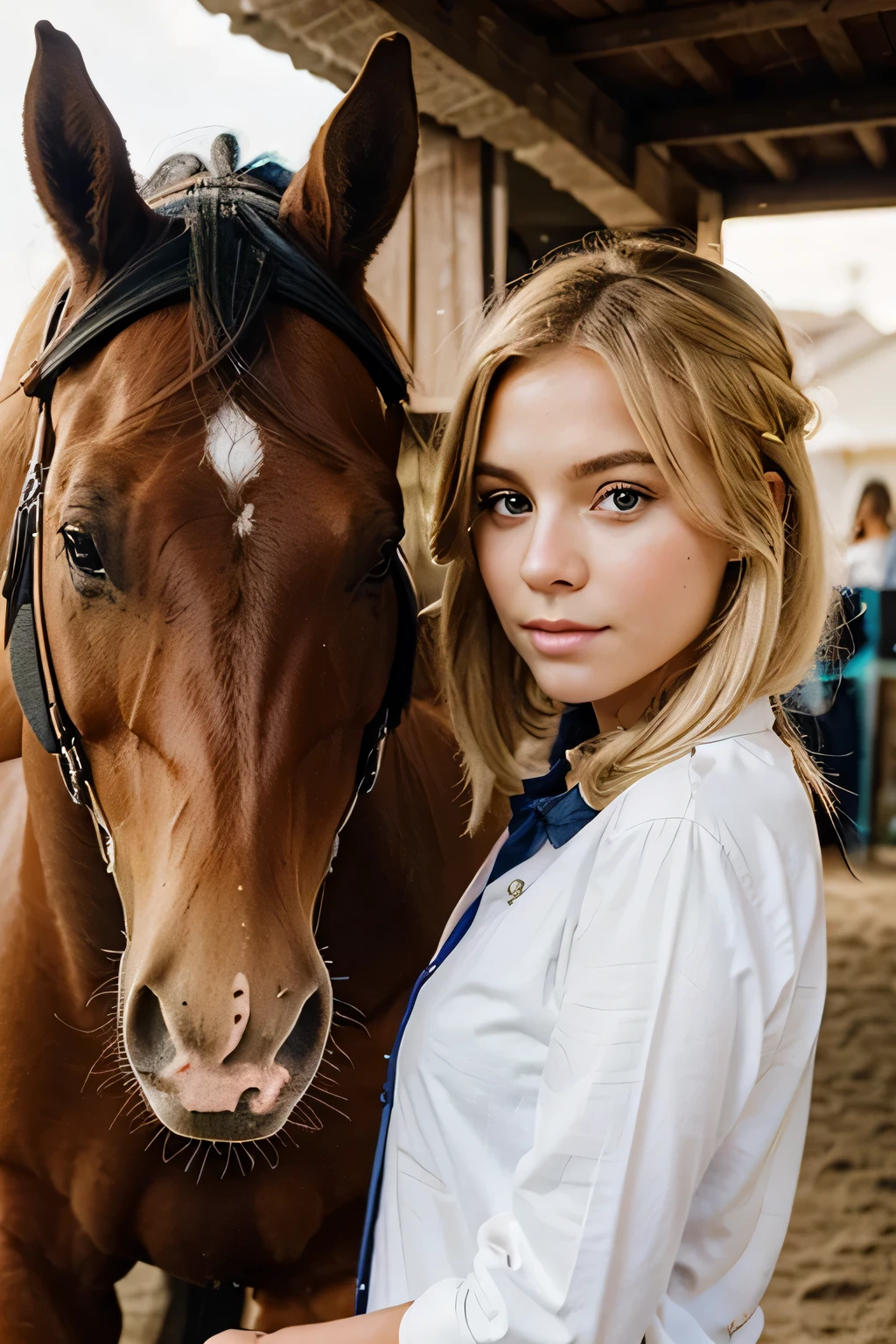create me a blonde, young girl who loves her horse