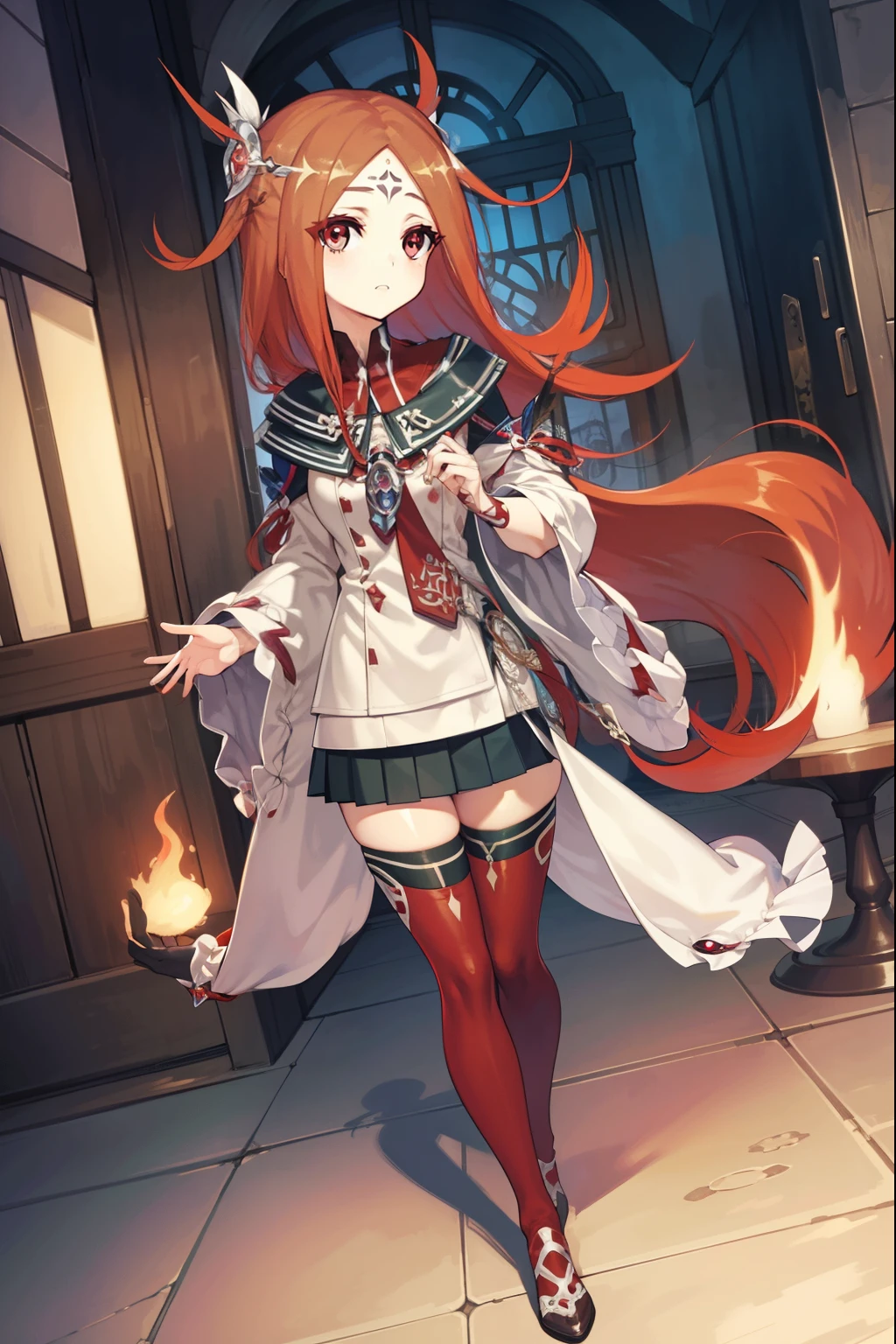 codeeulalia, eulalia, long hair, brown hair, hair ornament, facial mark, (red eyes:1.5),
BREAK skirt, thighhighs, pleated skirt, detached sleeves, wide sleeves, chain, red thighhighs,
BREAK looking at viewer,
BREAK outdoors,
BREAK (masterpiece:1.2), best quality, high resolution, unity 8k wallpaper, (illustration:0.8), (beautiful detailed eyes:1.6), extremely detailed face, perfect lighting, extremely detailed CG, (perfect hands, perfect anatomy),