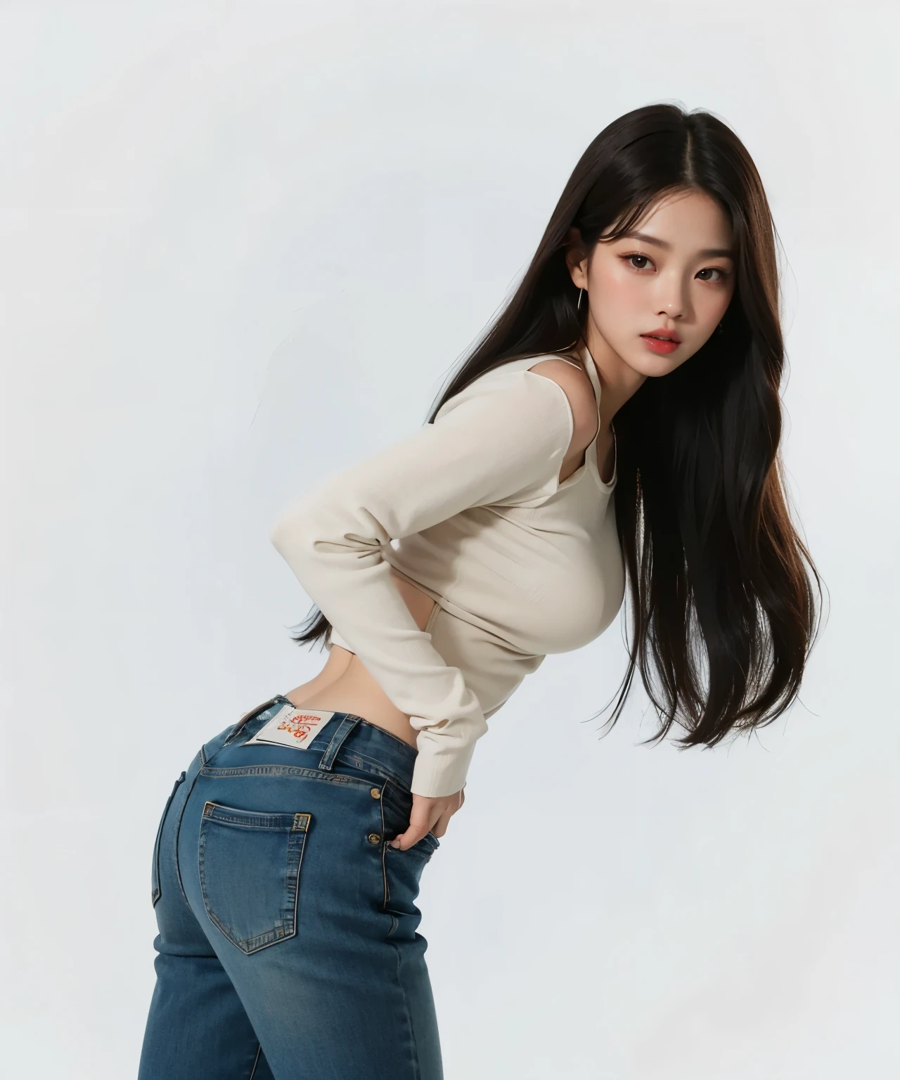 araffed asian woman in jeans and a white shirt posing for a picture, blackpink jennie, photo of slim girl model, jinyoung shin, gorgeous young korean woman, casual pose, heonhwa choe, korean girl, jaeyeon nam, korean women's fashion model, skinny waist and thick hips, 2 4 year old female model, asian girl with long hair, joy red velvet