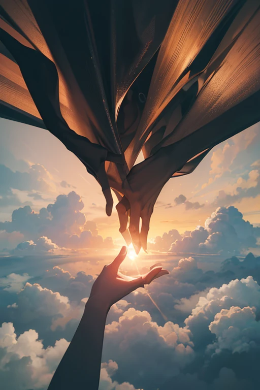 a crowd of human pointing hands up,facing above, pulling a man in the middle,circeling by thick dense of black cloudy cloud, in hell,dramatic scene, cinematic footage,high res, extra detailed,view from above