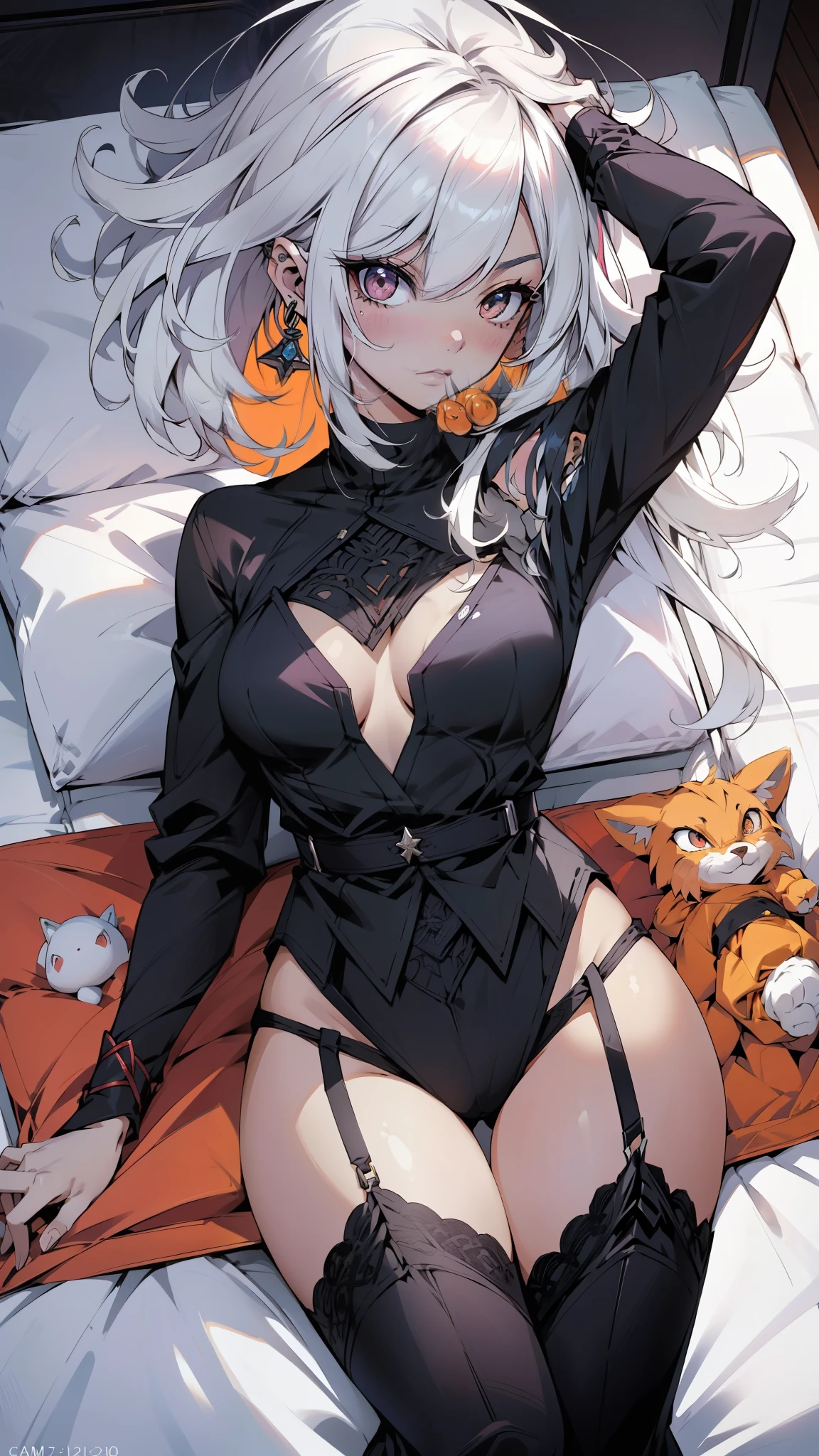 (La mejor calidad,A high resolution,Ultra - detallado,actual),(Ariana Grande durmiente) , 20 years, Realista,Dragon Ball Goku Cosplay,piernas abiertas, Expressions of satisfaction and relief, By the chestnut. (Tema de cama rosa y algunos lindos animales de peluche en la cama:1.4),Una calidad de imagen ultraalta,alto detalle,Get up,comic strip『Dragon Balls』(El kimono de Goku que aparece en), ,More detailed 8K.motor irreal:1.4,UHD,La mejor calidad:1.4, fotorrealista:1.4, textura de la piel:1.4, obra maestra:1.8,obra-prima, mejor calidad,objeto Objeto], (detailed face features:1.3), (ciberpunk 2.1), (perfect anatomy),( hermosos ojos azules), (lingerie pink panties ), (almohadas color orange), peluches de oso, (cabello blanco canoso:1.4), (no mutation anatomy) 