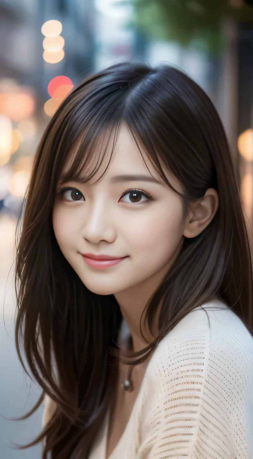 muste piece、best quality、illustration、Super detailed、fine details、High resolution、8K Dende Wallpaper、perfect dynamic composition、beautiful detailed eyes、Winter casual wear、small breasts、natural color lip、bold sexy pose、shy smile、Harajuku style、29 year old adult woman、cute type、sexy shot looking at camera、