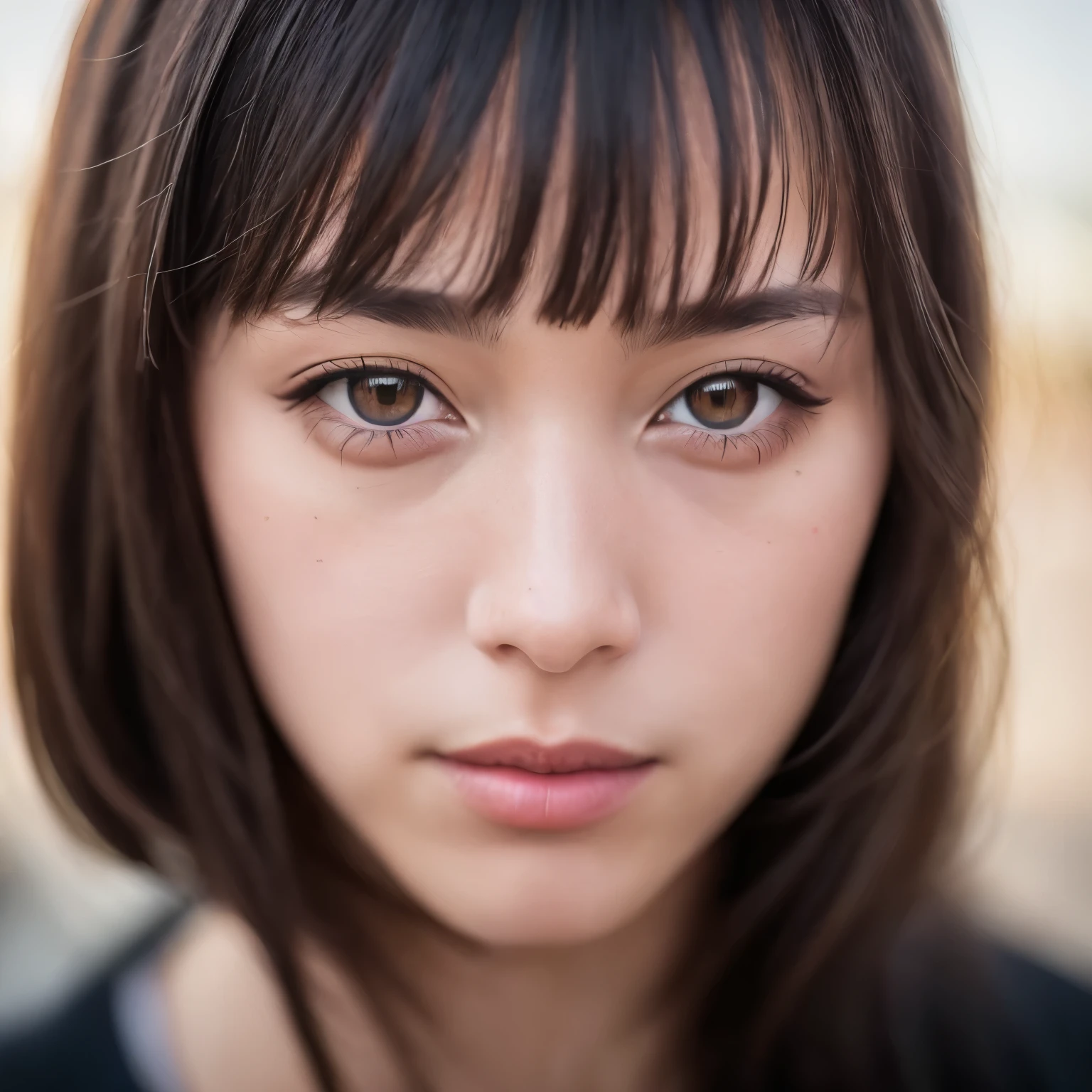 Looking at the audience, light makeup, realism, realistic photos, professional color correction, 8K, F2.4 aperture, 35mm lens, realistic real face, only the face area is included.