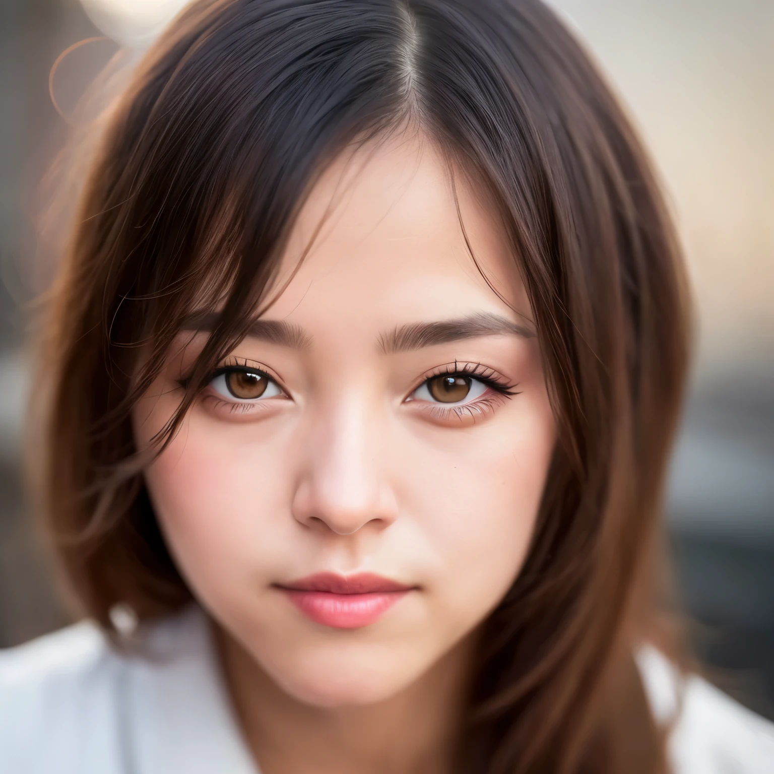 Looking at the audience, light makeup, realism, realistic photos, professional color correction, 8K, F2.4 aperture, 35mm lens, realistic real face, only the face area is included.