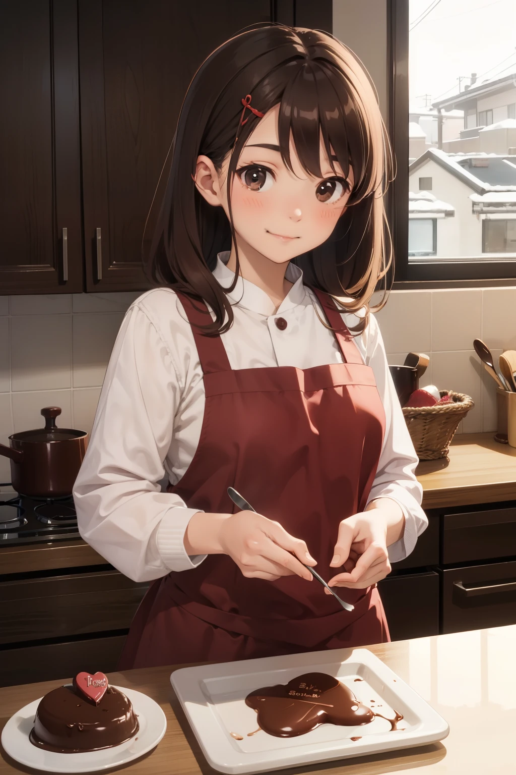 Valentine、cute girl、Chocolate making、kitchen
