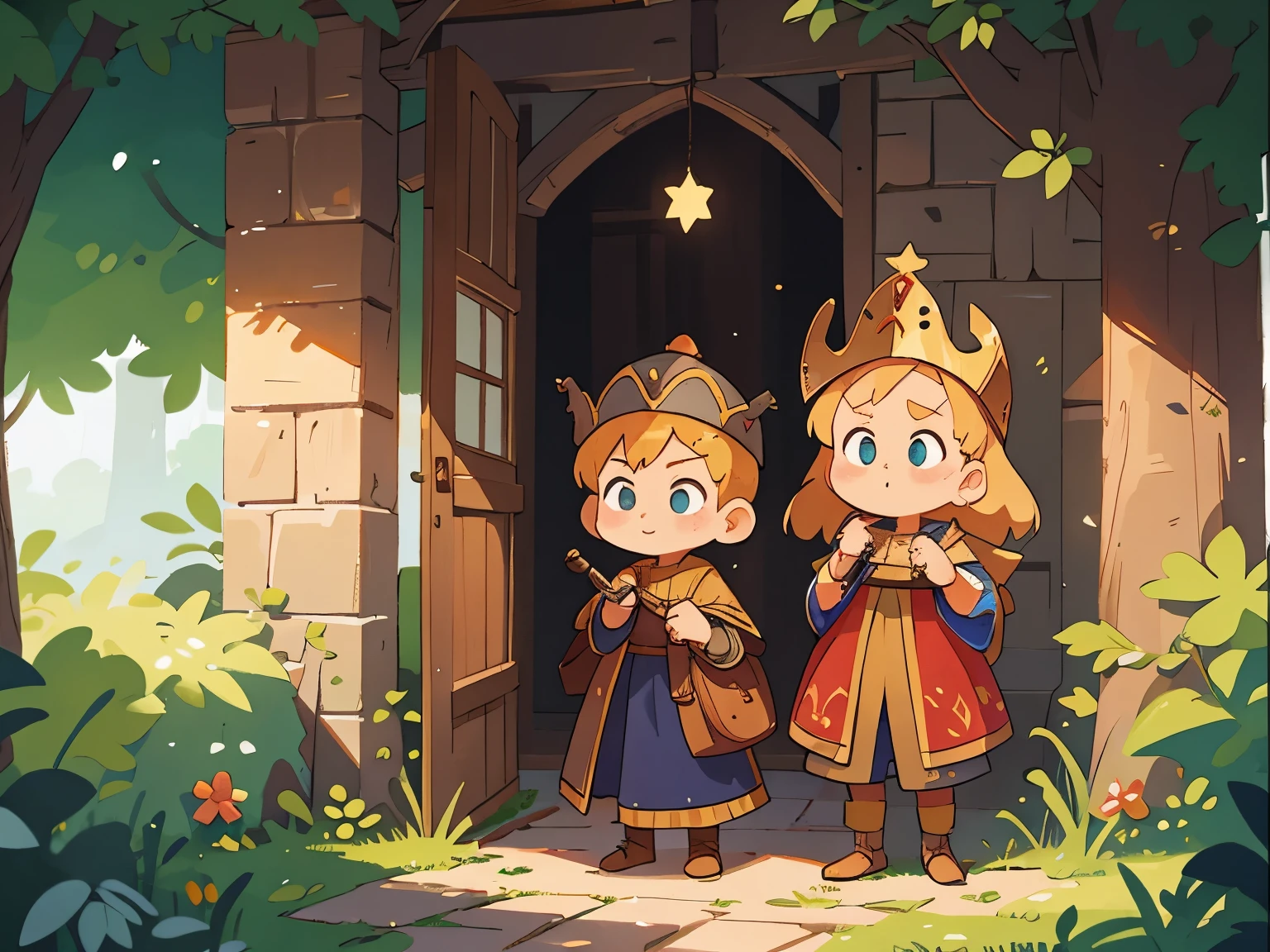 Medieval Europe, medieval clothing, ancient times, ((solo)),A 5-year-old boy and his mother stood at the door, staring ahead as a crowned king passed in front of them,((blond hair)), watercolor, medieval style, 