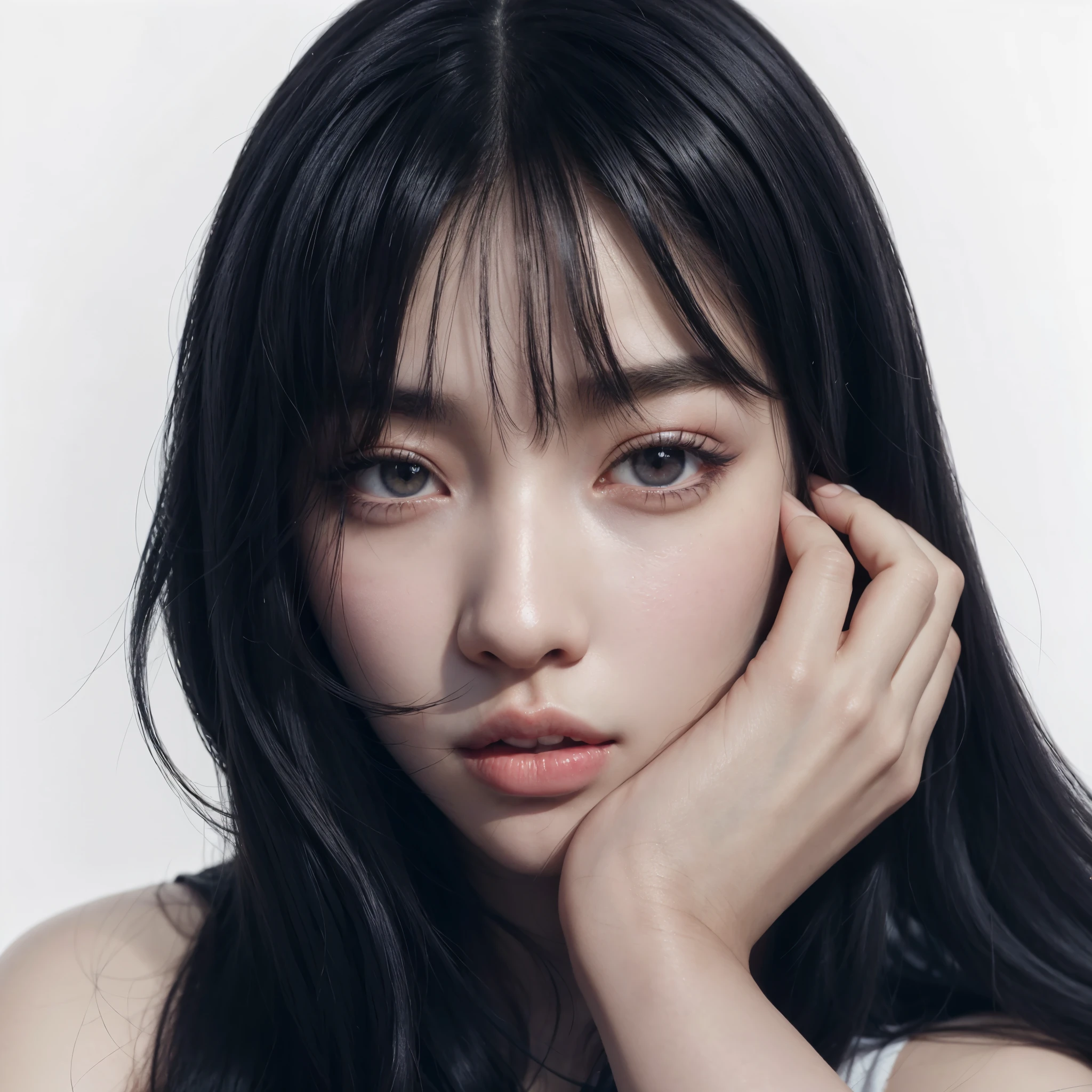 a close up of a woman with long hair and a black dress, portrait of female korean idol, portrait of jossi of blackpink, she has black hair with bangs, jinyoung shin, park ji-min, lee ji-eun, lee ji - eun, blackpink jennie, lalisa manobal, hwang se - on, portrait of kpop idol