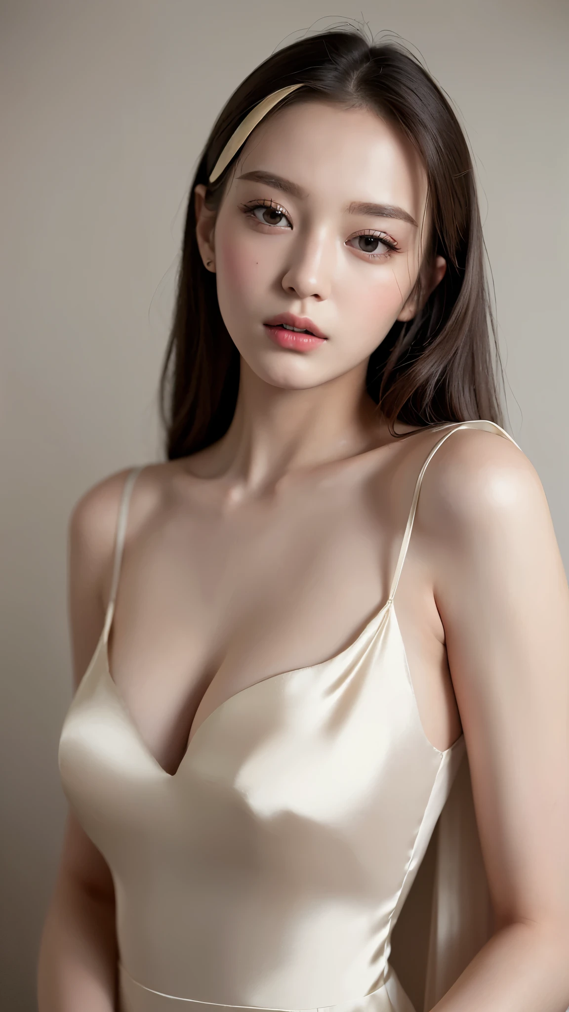 ((best quality, 8 thousand, masterpiece:2)), (1 20-year-old woman), ((very small face)), (glowing skin), (초 거대한 split 가슴:1.8), Highly detailed face and skin texture, detailed eyes, Close up of woman sitting on stairs in white dress, split, Clear curved details, Very beautiful young woman, Japan model, heavenly beauty, White bra, soft portrait 8k, young sensual graceful, Open V Chest Clothes, Young sensual woman, Looking seductively ahead, (Finest silk long gown:1.5), beautiful body, Beautiful pelvis, Beautiful Thighs,