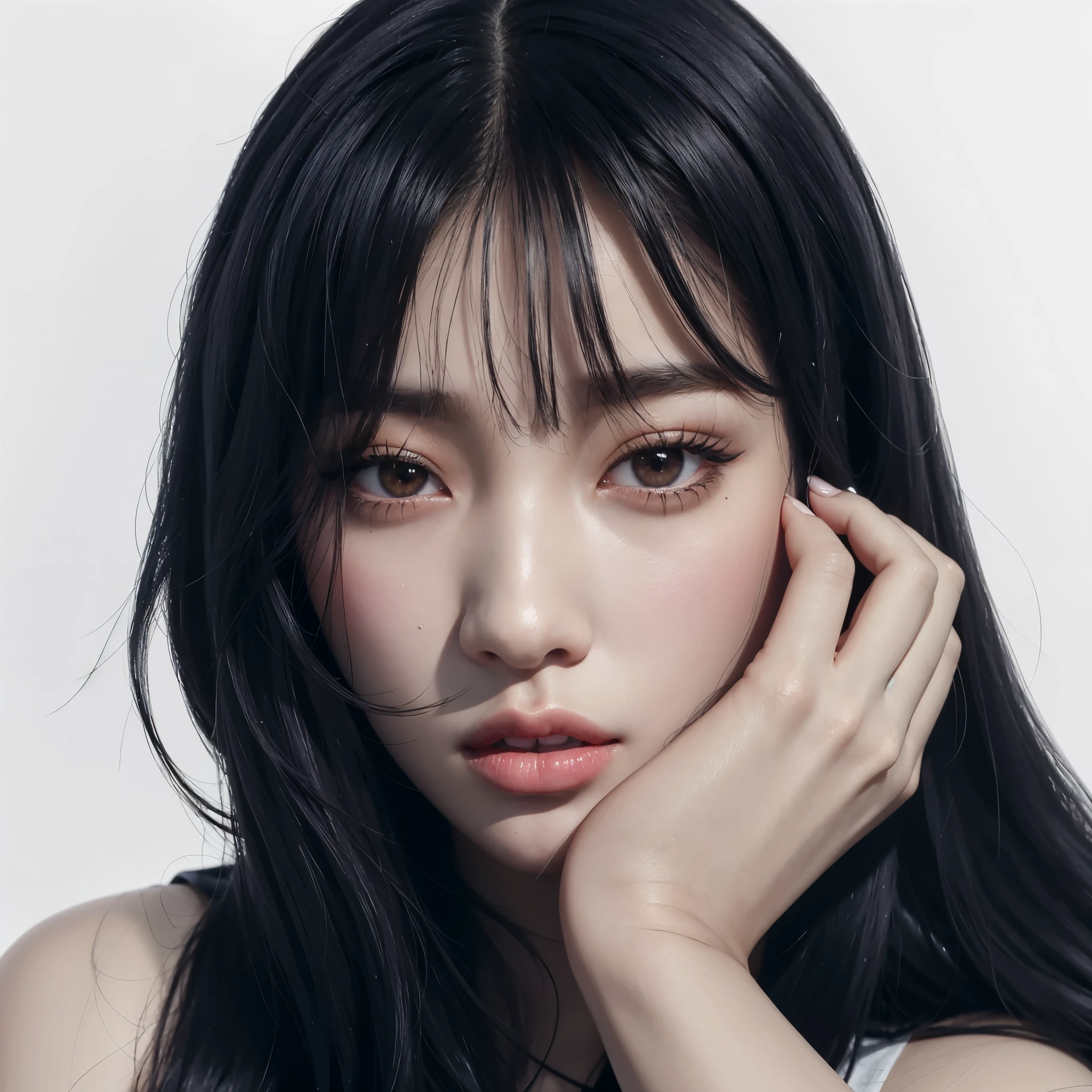 a close up of a woman with long hair and a black dress, portrait of female korean idol, portrait of jossi of blackpink, she has black hair with bangs, jinyoung shin, park ji-min, lee ji-eun, lee ji - eun, blackpink jennie, lalisa manobal, hwang se - on, portrait of kpop idol
