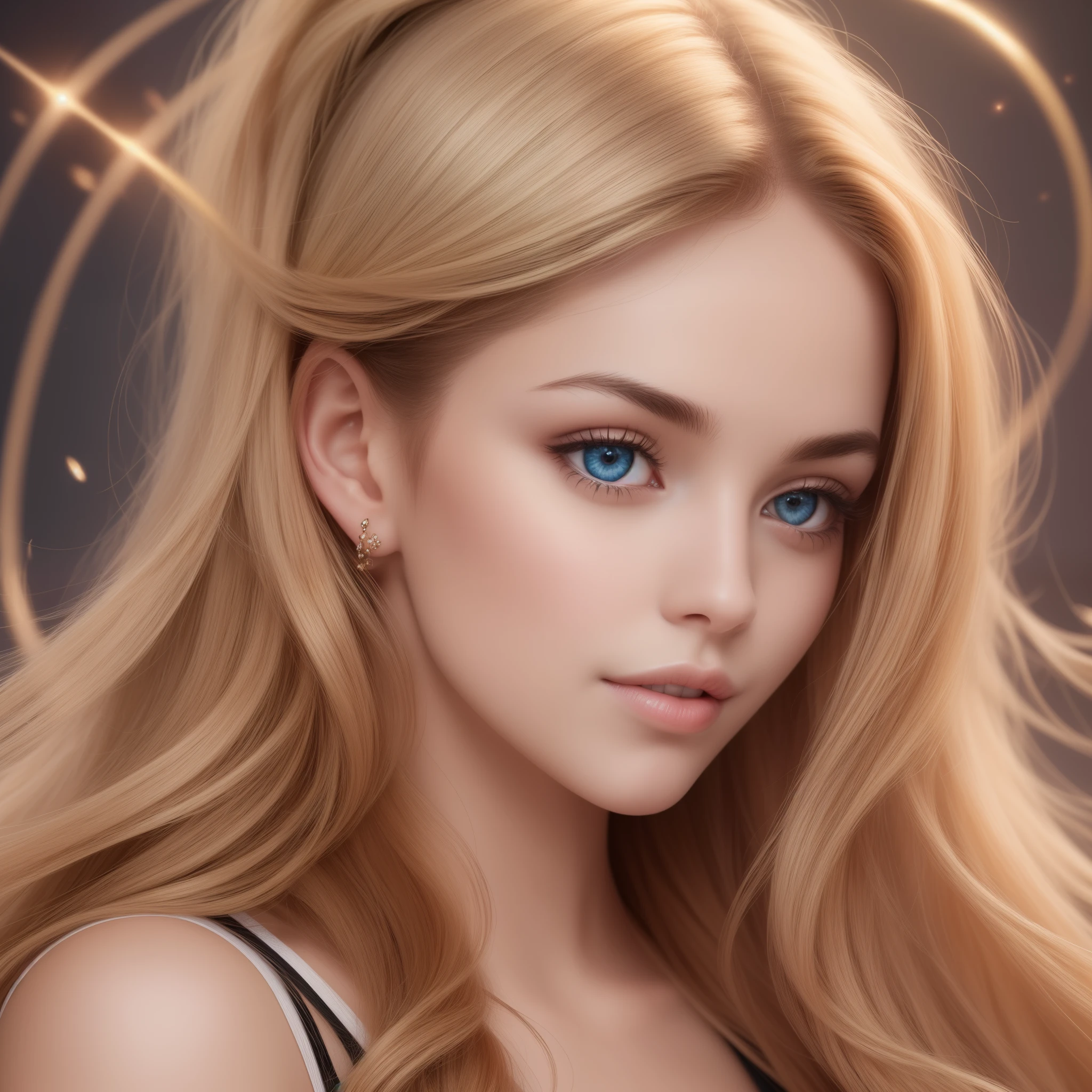 (best quality,4k,8k,highres,masterpiece:1.2),ultra-detailed,(realistic,photorealistic,photo-realistic:1.37),portrait,detailed facial features,huge blue eyes,long blonde hair,dark eyelashes,perfectly shaped eyebrows,rosy cheeks,flawless skin, seductive expression, bright red lips, shiny lip gloss, cryptocurrency symbols floating around her, golden aura, elegant pose, modern background with digital elements, professional lighting setup, vibrant colors