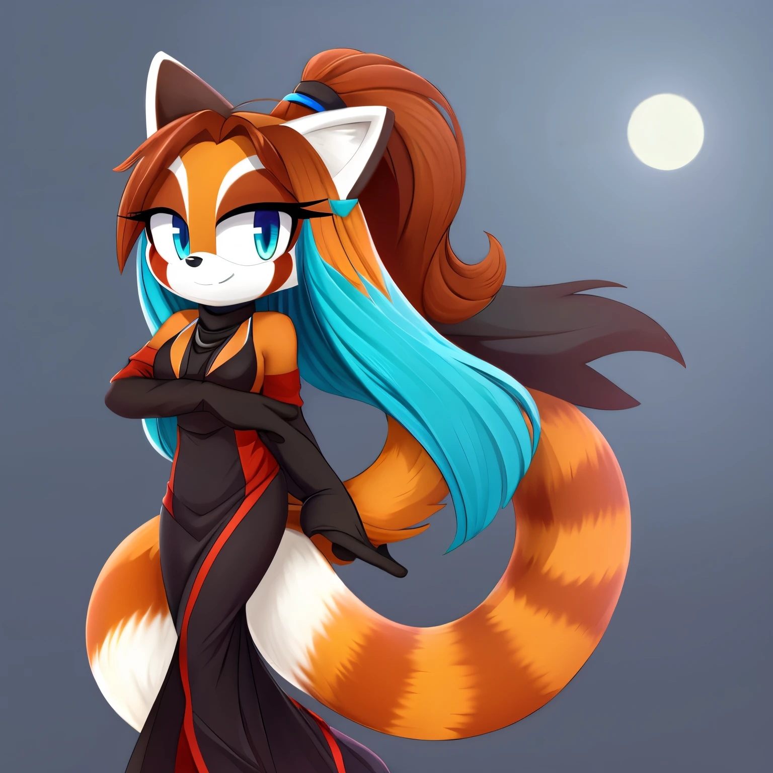 Female, mobian, red panda, long hair