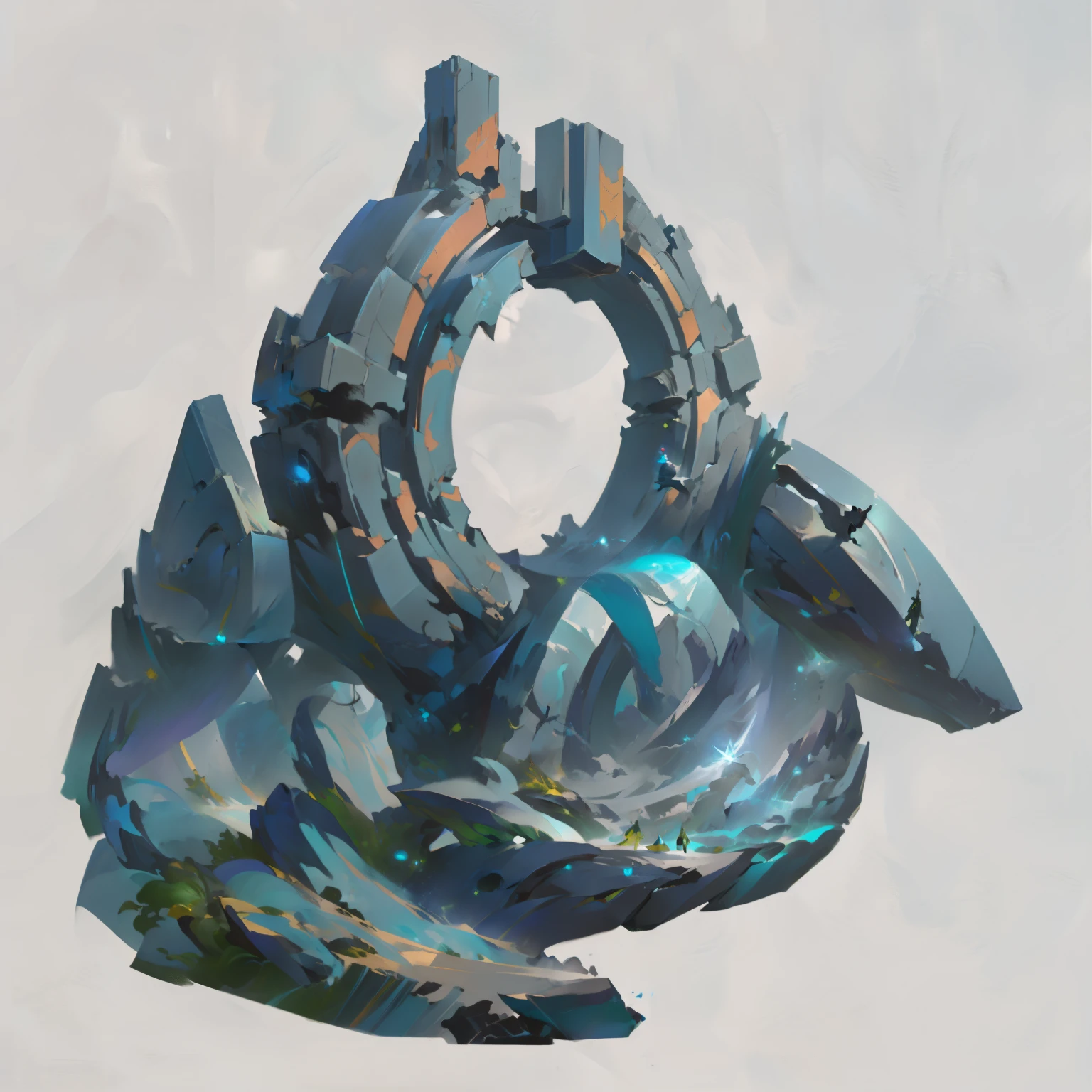 there is a very large stone structure with a circular hole, object concept art, league of legends concept art, riot games concept art, by senior environment artist, stylized concept art, painted as a game concept art, hard edges concept art, artstation concept, dota 2 concept art, polycount contest winner, concept artstyle, by Kieran Yanner, prop design