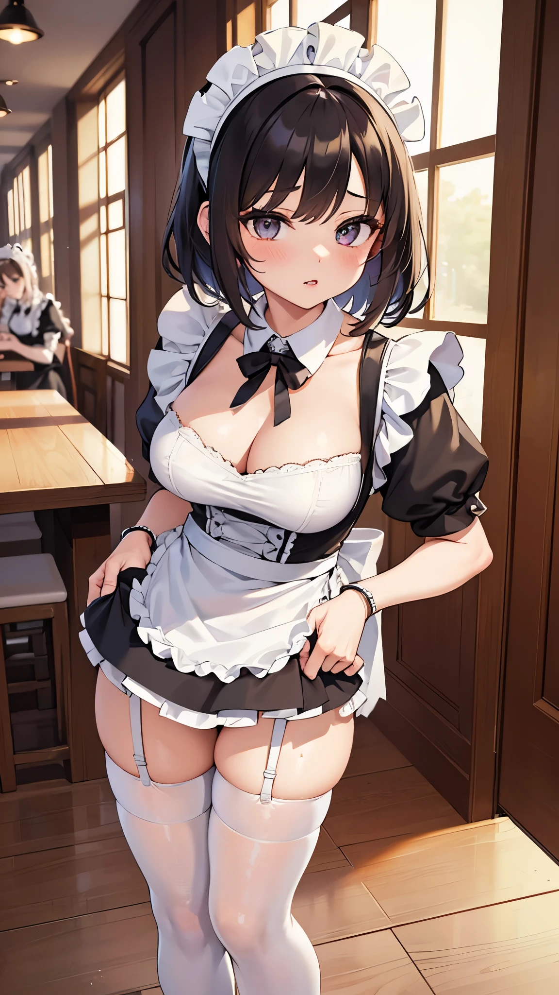 nsfw, masterpiece, ((multiple women)), ((mature woman)), ((married woman, young wife, mother)), anime style, highly detailed anime faces, ((maid)), ((maid cafe) ), {{lips with lipstick}}, sexy proportions, pubic hair, ((maid outfit)), ((cute maid outfit)), ((white apron)), ((super mini)), ((underwear None)), ((white garter belt)), ((white stockings)), ((heels)), ((waitress)), luxury store, Western-style building, ((portrait) )), super beautiful 8KCG wallpaper, Super beautiful 8K CG wallpaper, wallpaper, super high resolution