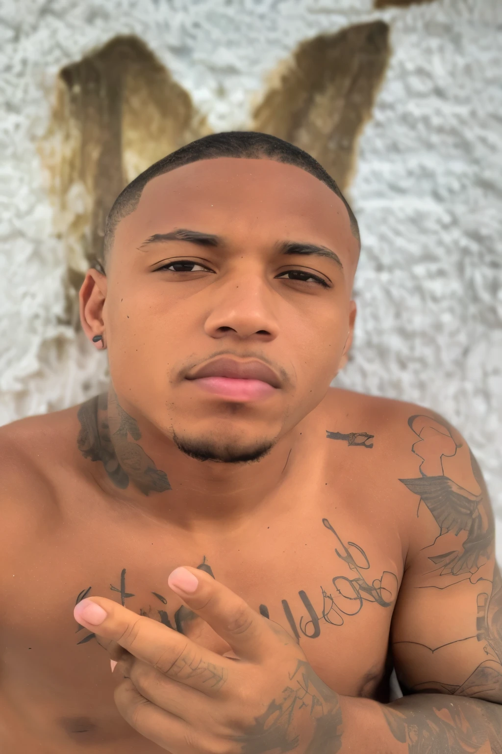 homem arafado com tatuagens no peito e no peito, taken at the beginning of 2020, caio santos, headshot imagem de perfilture, raytrayced, 1614572159, imagem frontal, Martin Sandiego, Arms covered in gang tattoo, imagem de perfil, photoshoot, xxxtentacion, looking away from the camera, imagem de perfil