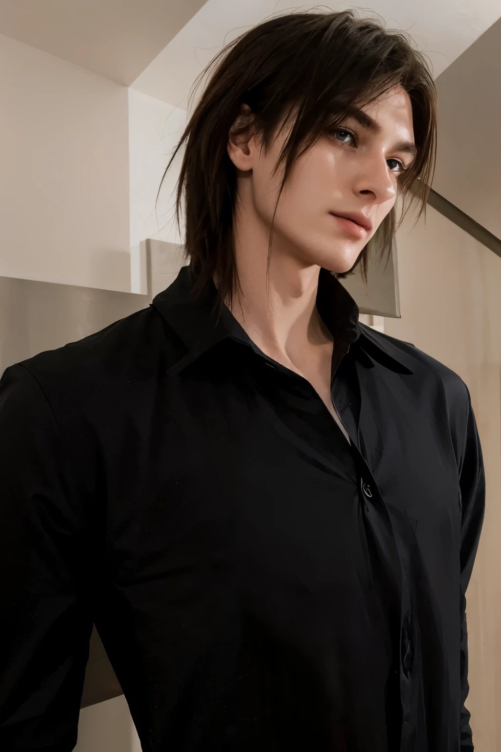 Male gender, sharp features, beautiful eyes, beautiful hair, broad shoulders, thin nose, semi-full lips, beautiful figure