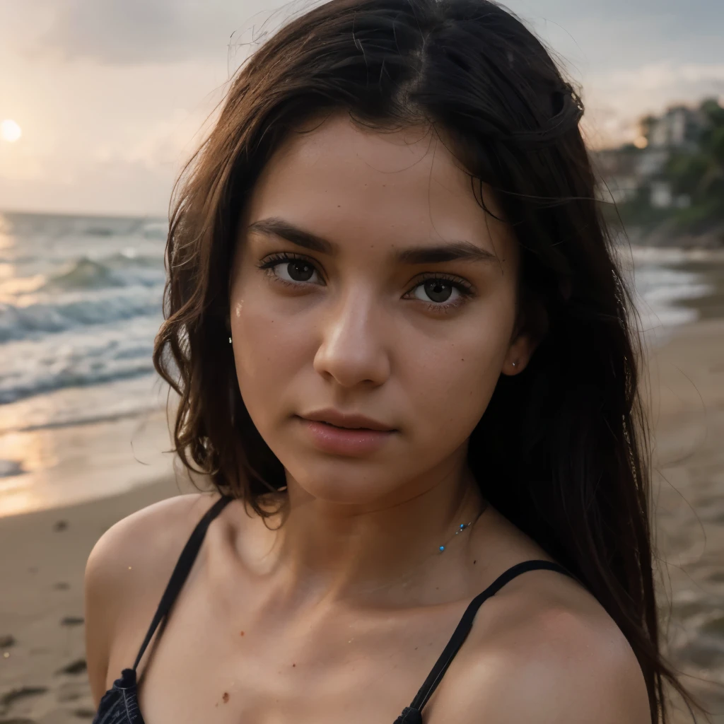 realistic photo, a realistic photo of 18yo girl wearing a bikini, dark hair, beach, (1girl), (extremely detailed CG unity 8k wallpaper), photo of the most beautiful artwork in the world, professional majestic (photography by Steve McCurry), 8k uhd, dslr, soft lighting, high quality, film grain, Fujifilm XT3 sharp focus, f 5.6, High Detail, Sharp focus, dramatic, (looking at viewer:1.2), (detailed pupils:1.3), (natural light),