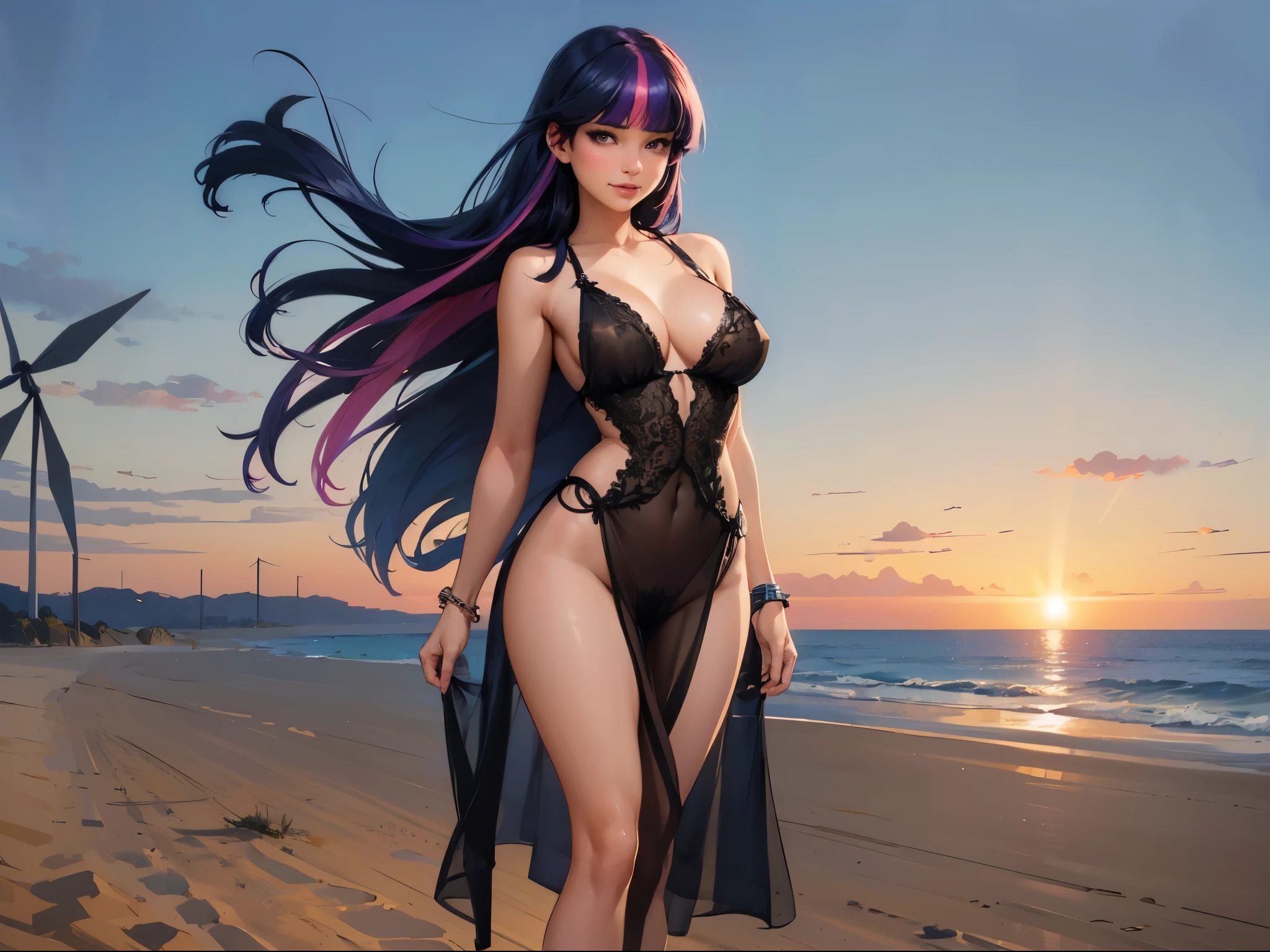 twilight sparkle from my little pony ,twilight sparkle as a girl , female body , Slender body , (((((wind blowing))))), out door ,desert , (beach in background) , (((walking toward))), (((posing))), bent back ,(((wear very sheer lace transparent prom dress))) , sexy pose , (((lewd and erotic)))) , (((no underwear))) , topless , exposed genitals , lust in her face , sexual pleasured face , breasts are visible , wear high heels , wide angles ,pubic hair ,feet , vagina is visible ,naked , nude , full body is visible ,relaxed ,orgasm , (((sexy pose))) , sexy face, bracelets , big breasts , lush breasts , Bulky Breasts , voluminous breasts ,look at to viewer , eye contact, high quality , detailed , wallpaper , realistic , feet are visible , wide camera angle