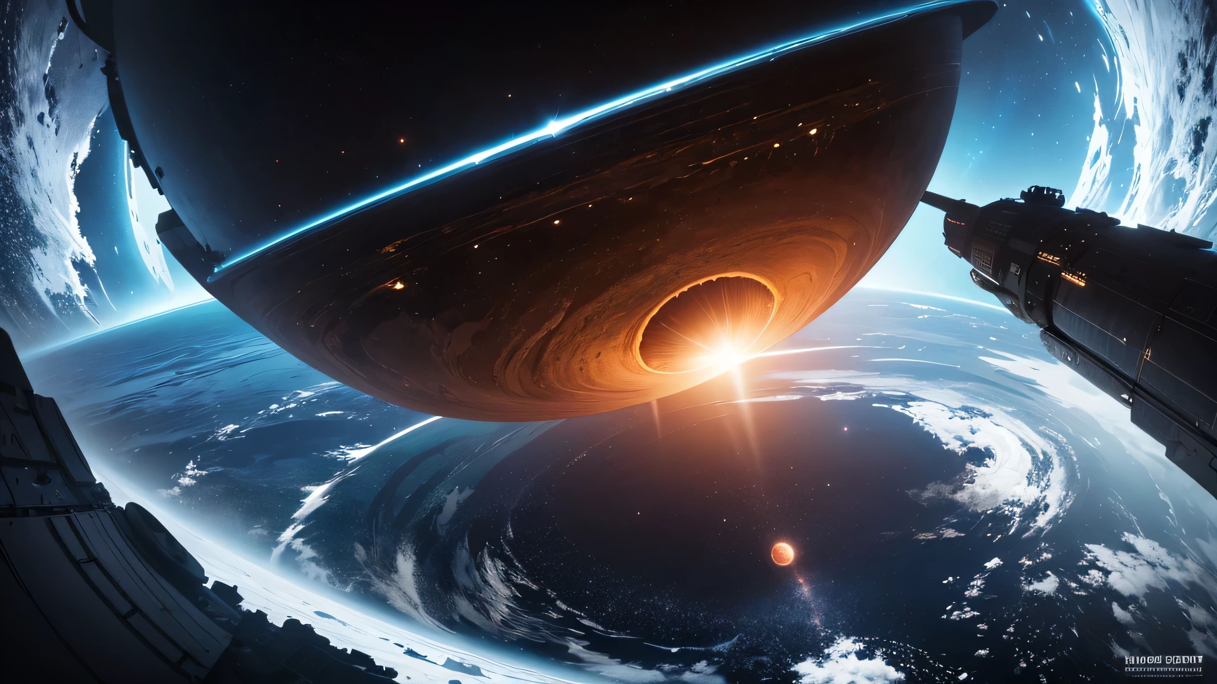 Intergalactic base, in orbit around a supermassive black hole, Astro space black hole similar to the one from the movie Interstellar, HD 4k | , (Perfect artwork)