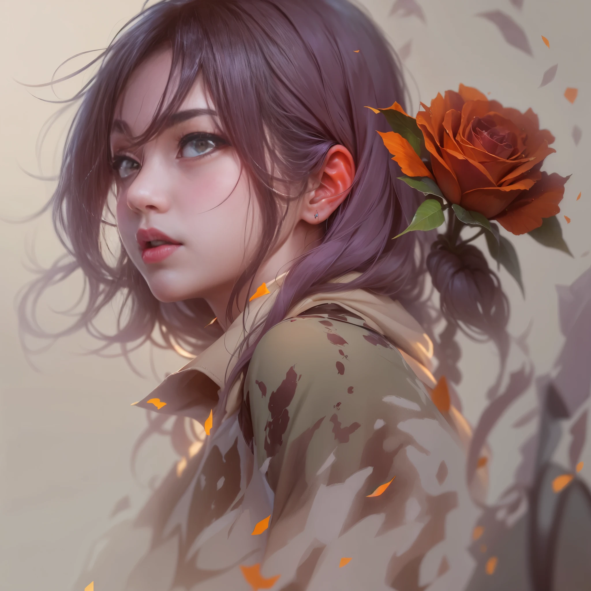[girl face|red rose], best quality, detailed details, masterpiece, official art, movie lighting effects, 4K