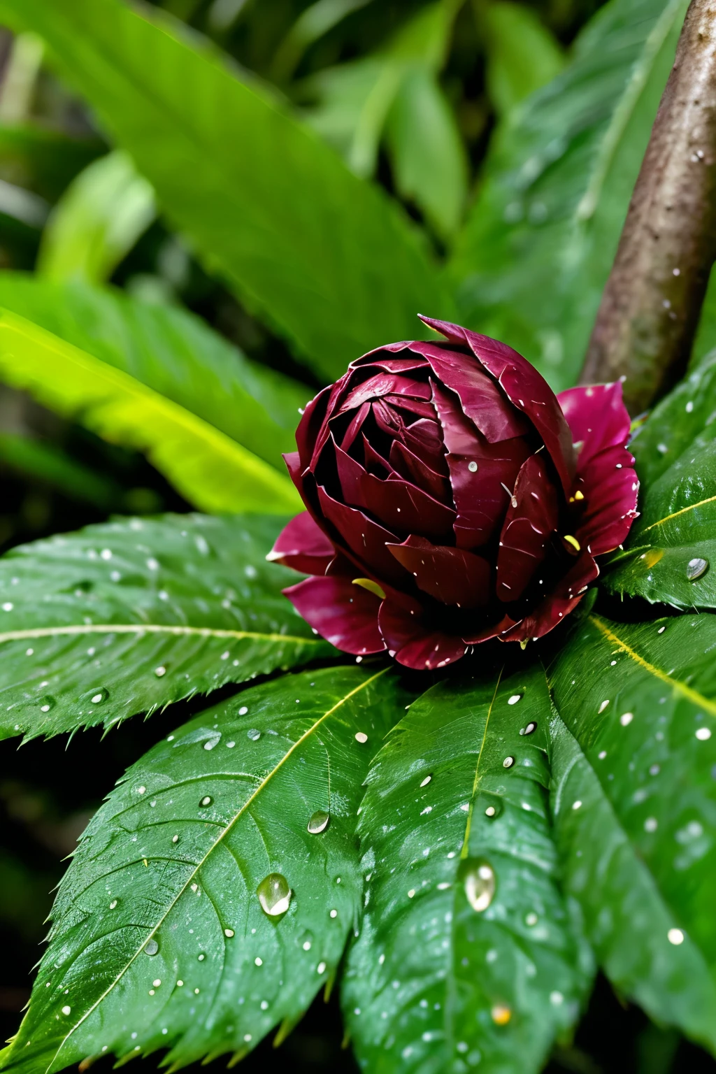 In the heart of a tropical forest, I was taken aback as the weather suddenly shifted, and the once sunny day turned into a rainy blur. Amidst the downpour, an umbrella materialized before me, its vibrant colors a stark contrast to the lush green foliage.
The umbrella changes – intricately crafted, flawless canopy of red and yellow petals, detailed ribs, and a wood handle weathered by time.
Aged yet ageless, it seemed to whisper tales of countless adventures, each raindrop a testament to its resilience.
Highly detailed, the texture of the petals, Sharp focus, expose