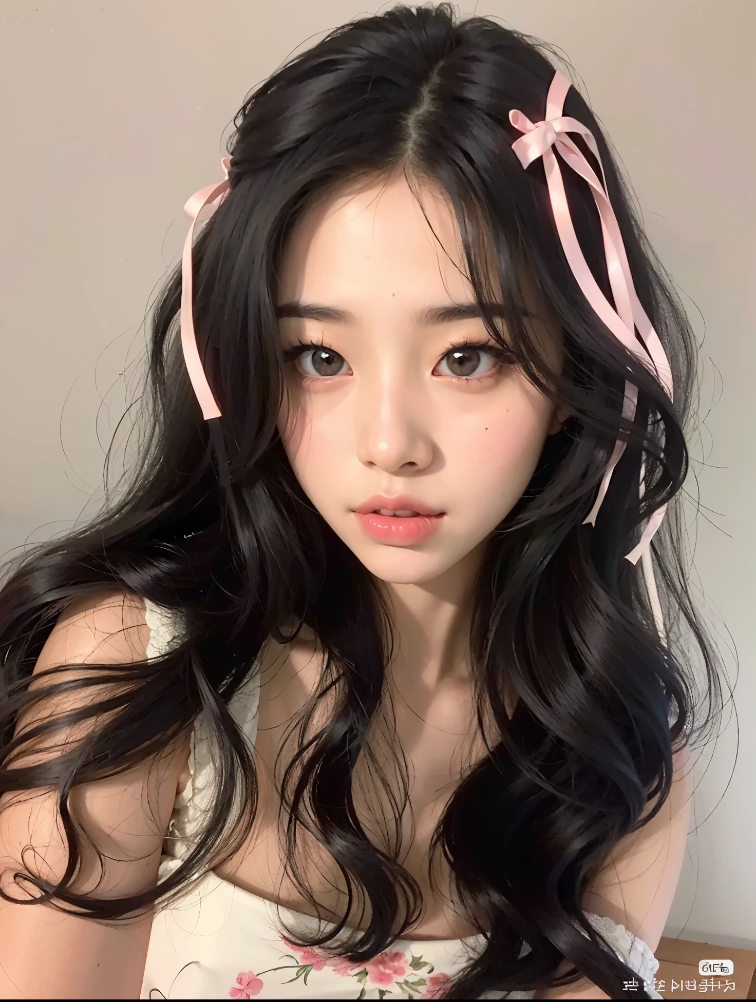 un primer plano de una mujer con cabello largo que lleva un lazo rosa, ulzzang, Chica coreana, Rasgos de la cara coreana, Wan adorable cara coreana, maquillaje popular de Corea del Sur, Joven y adorable rostro coreano, maquillaje coreano popular, cruel korean goth girl, Beautiful aesthetic face, Hermosa mujer surcoreana, con cabello largo y ojos penetrantes, Hermosa joven coreana, asian features